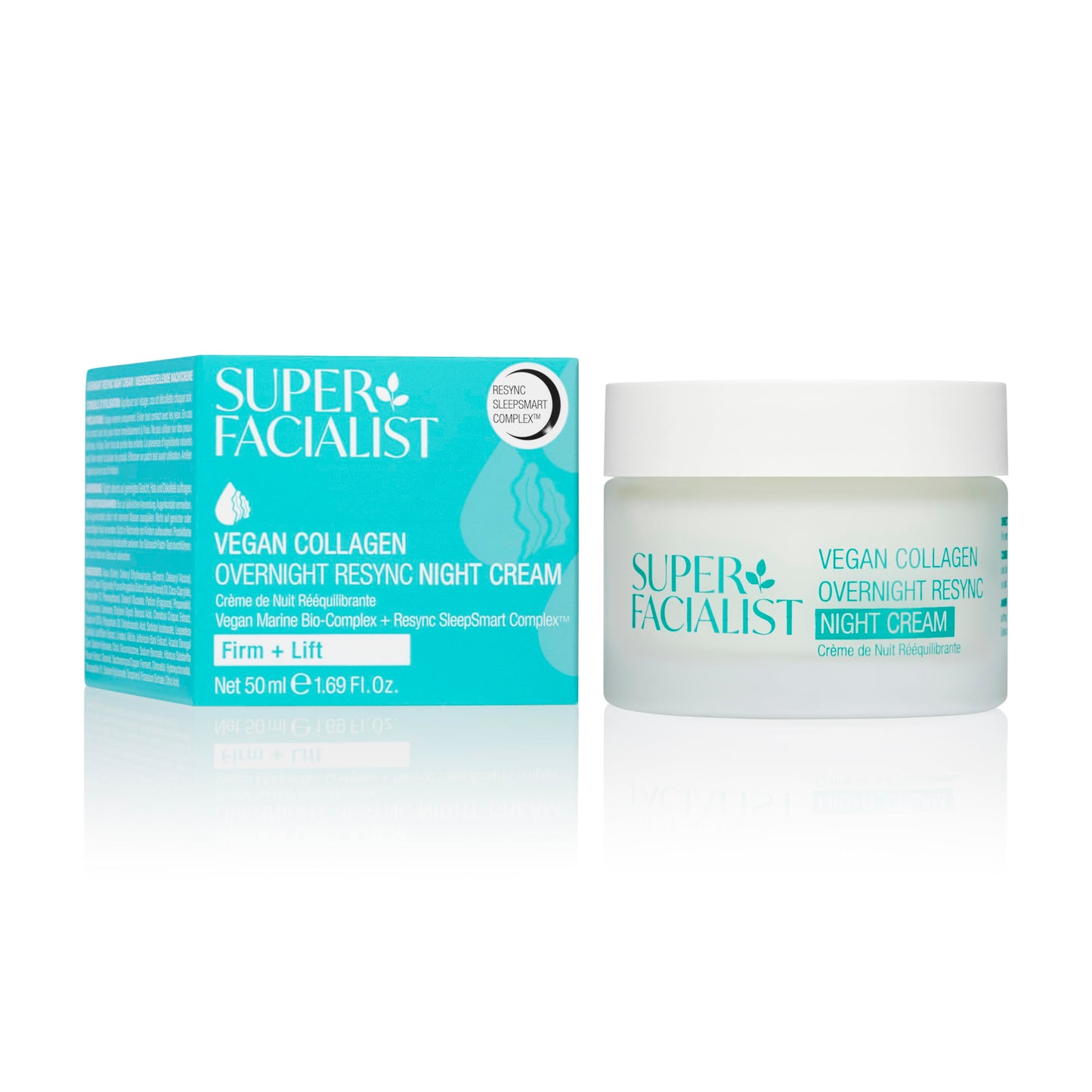 Super Facialist Vegan Collagen overnight Resync Night Cream- Nourishing Night Time, Firming, Smoothing & Plumping, Gentle Face Care, Vegan Marine-based Biopolymer, Copper, Collagen, 50ml