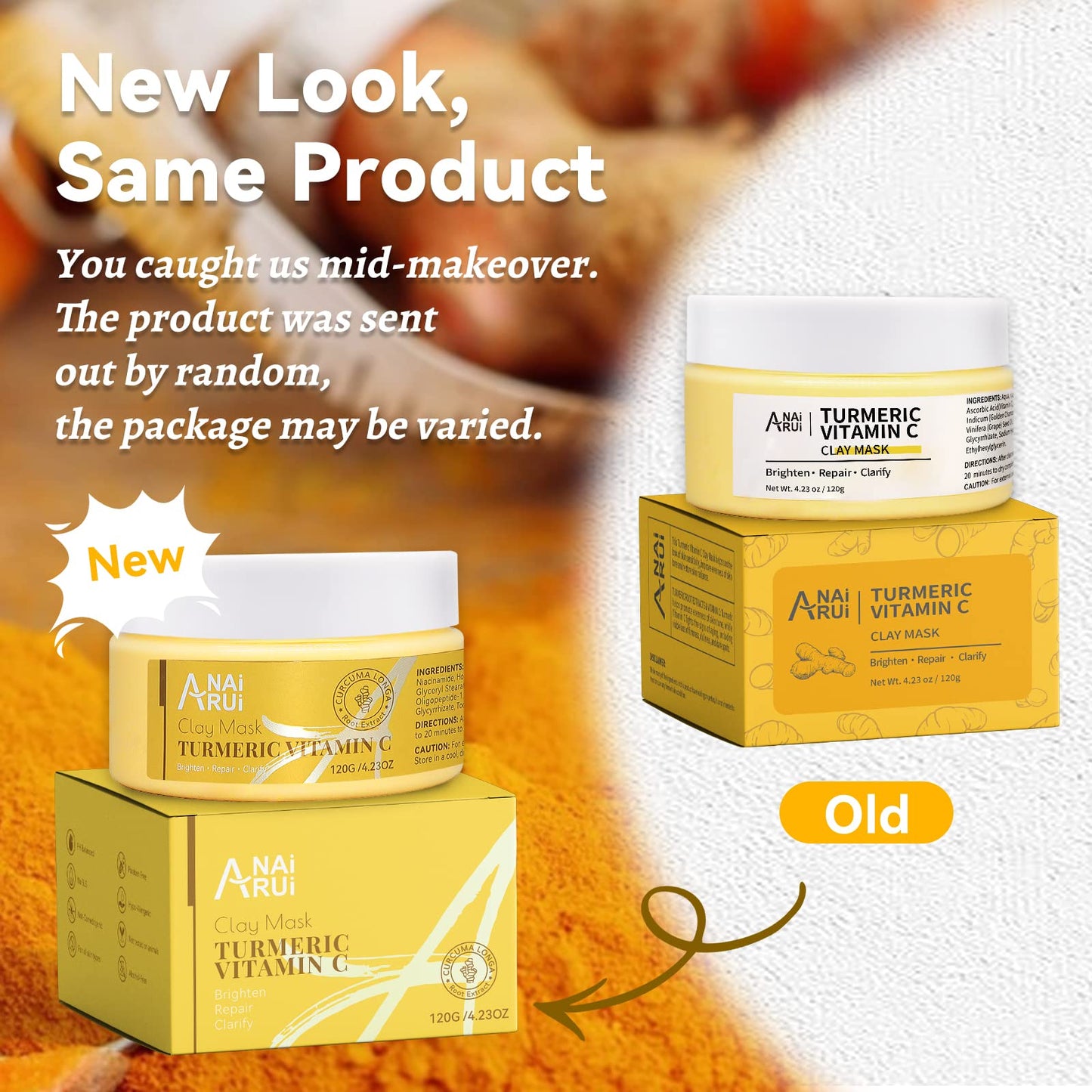 ANAiRUi Turmeric Vitamin C Clay Mask With Turmeric, Vitamin C and Kaolin clay, for Deeply Cleansing and Hydrating, Reduce Acne, Dark Spots, Blackheads, and Pores, Skincare Mask, 120g