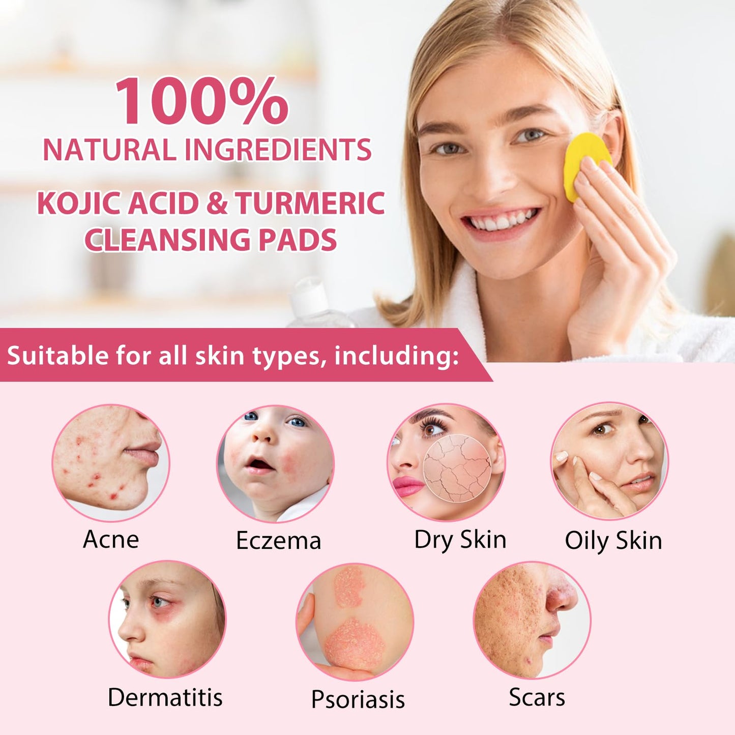 Generic Kojic Acid and Turmeric Pads,Turmeric kojic Acid Pads, Turmeric and Kojic Acid Cleansing Pads for Face, Turmeric Cleansing Pads for Dark spots, Exfoliating, Acne Scars (80 PCS)