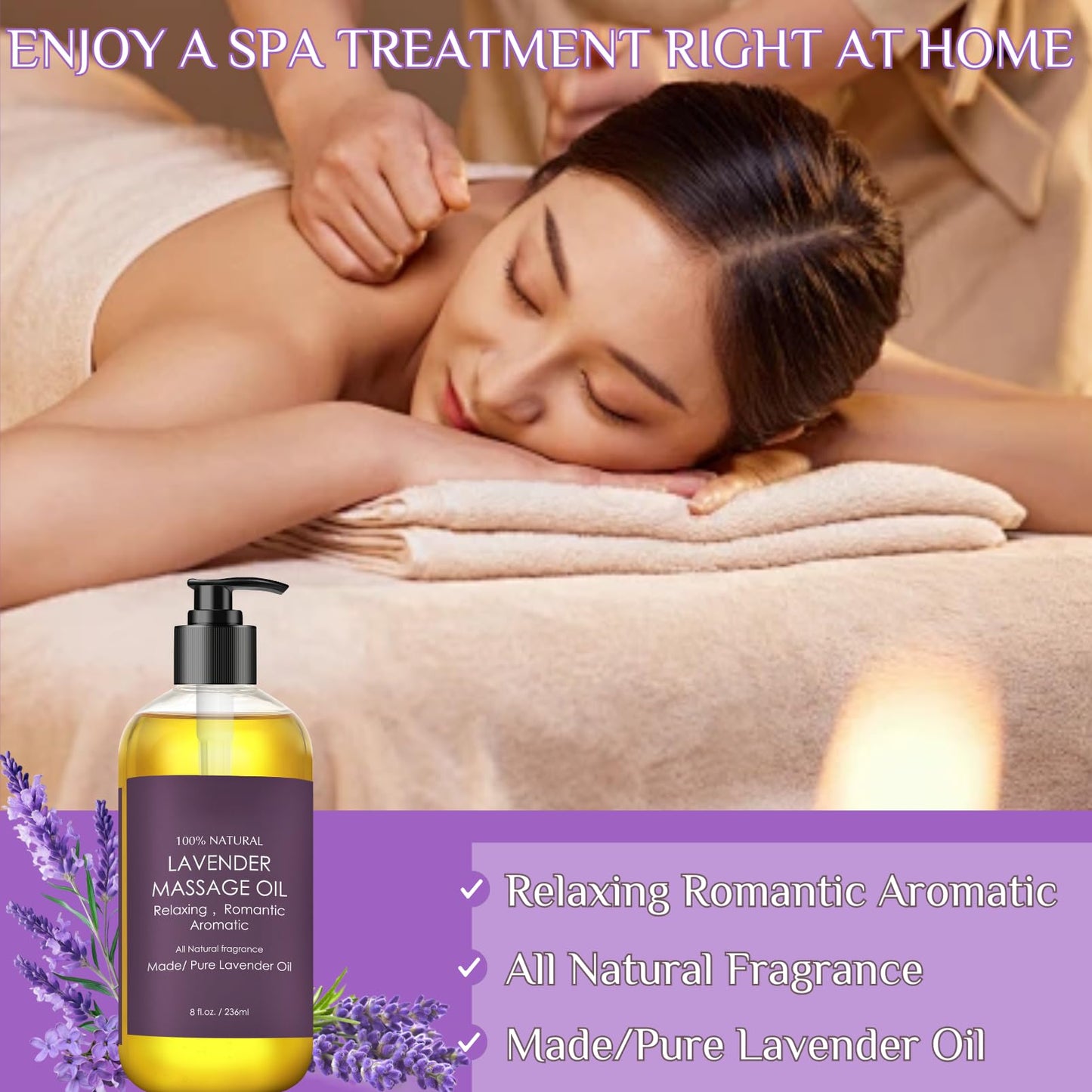 Lavender Massage Oil for Relaxing Muscles - Lavender Massage Oil Body,Hand,Leg,Foot - Body Oil for Relief Skin - Lavender Oil Moisturizer for Women,Men Skin Care (236ml)