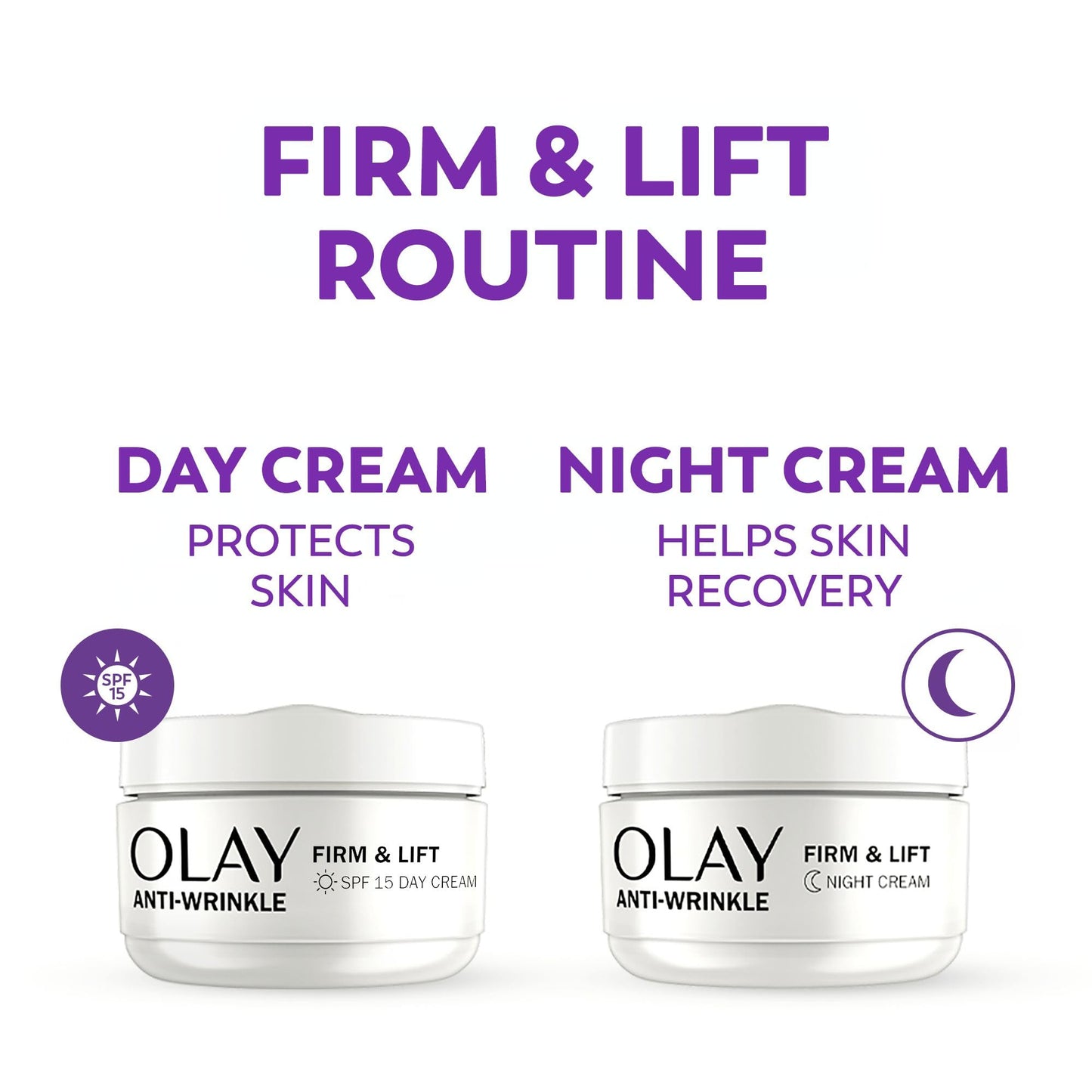 Olay Anti-Wrinkle Firm & Lift Giftset: SPF15 Day Face Cream 50ml + Night Cream Moisturiser 50ml, Anti-Ageing Skin Care