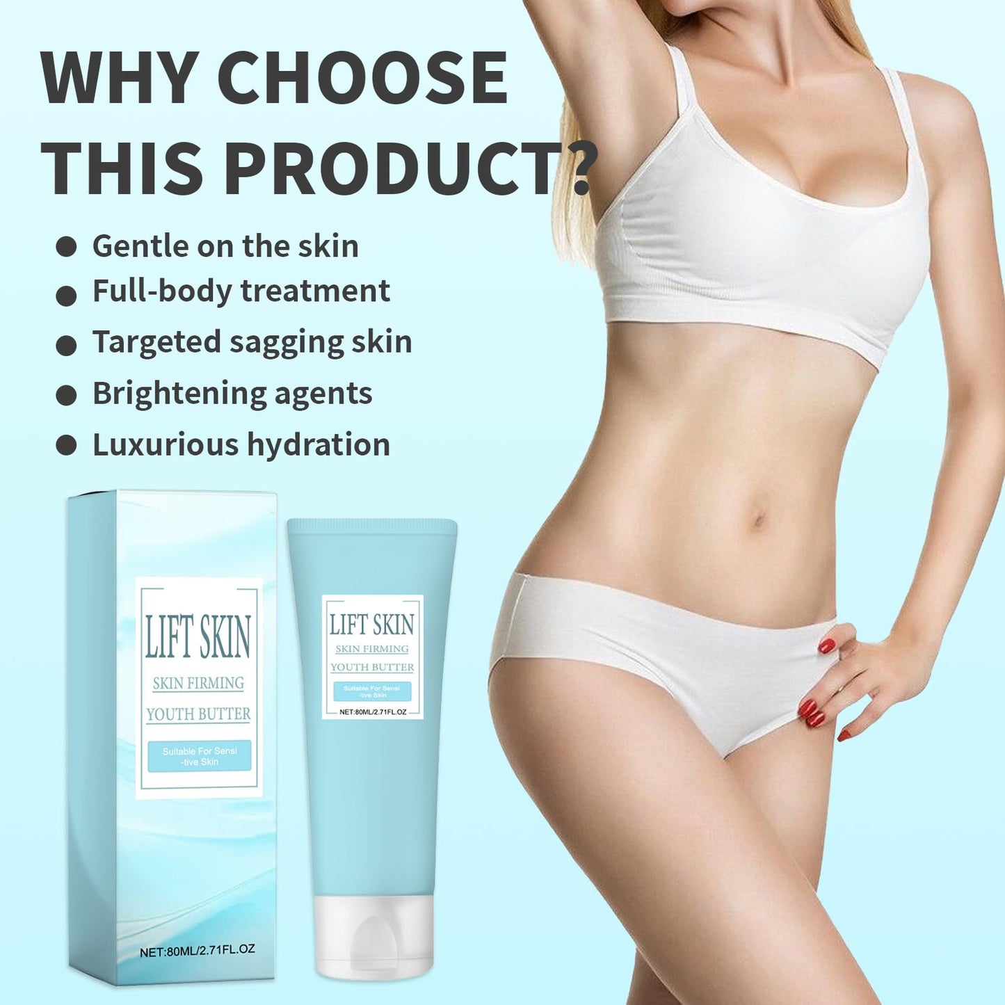 Asheyya 2PCS Luxelift Skin Firming Youth Butter, Lift and Firming Body Cream, Anti Aging Moisturizes Skin and Improves Fine Lines