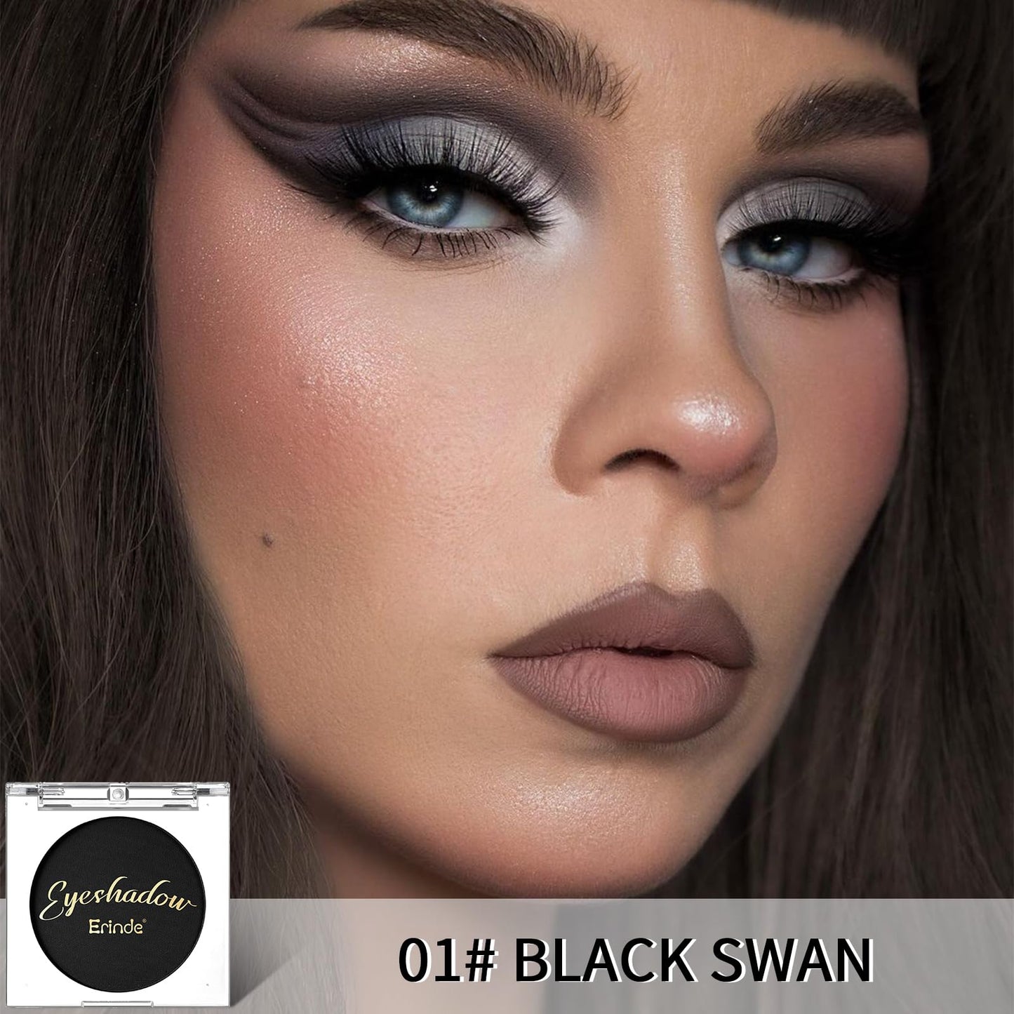 Erinde Light Black Eyeshadow, Mini Matte Eye Shadow, Pressed Powder Eye Palette, Long-Lasting Makeup, Ultra-Blendable, Pigmented Color, Vegan Formula, #01