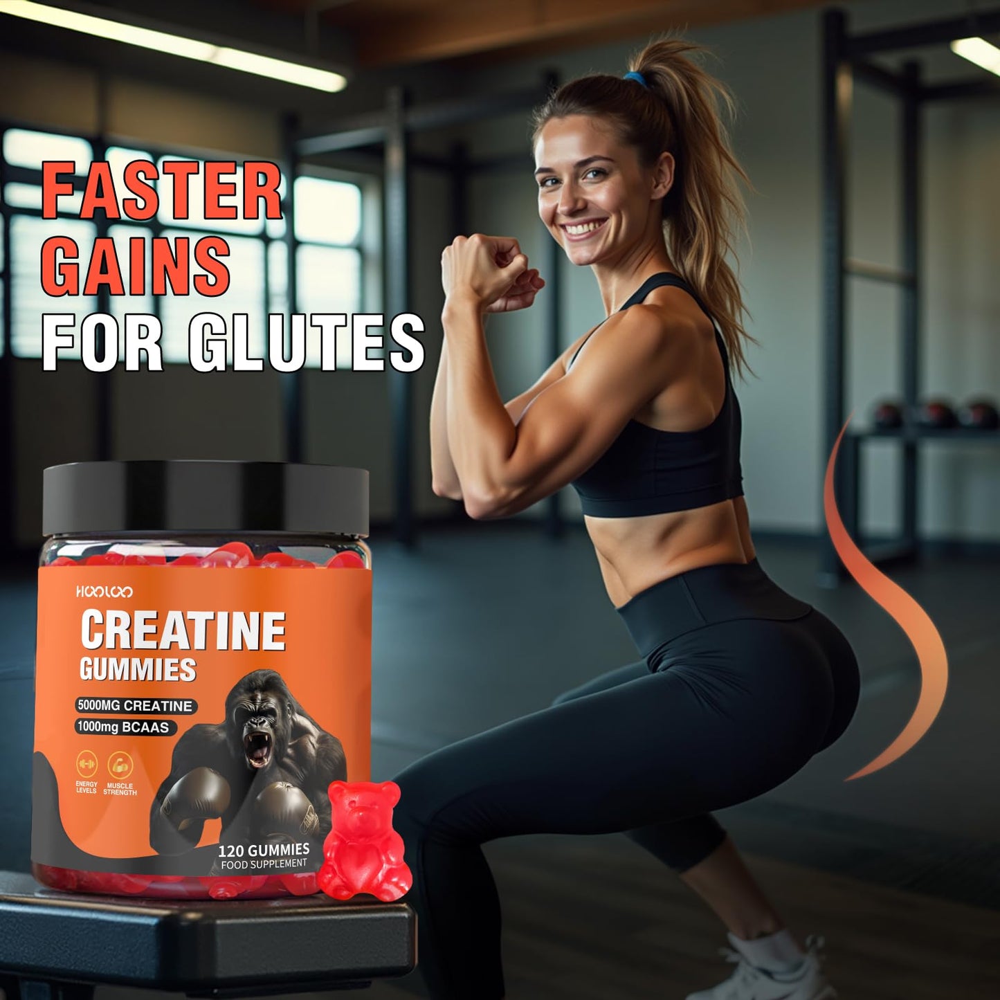 Creatine Gummies 5000mg Creatine Monohydrate with 1000mg BCAAs per Serving for Men & Women, Vegan & Sugar-Free, Easy Pre/Post Workout Gym Support for Performance and Muscle Power (2 Month Supply)