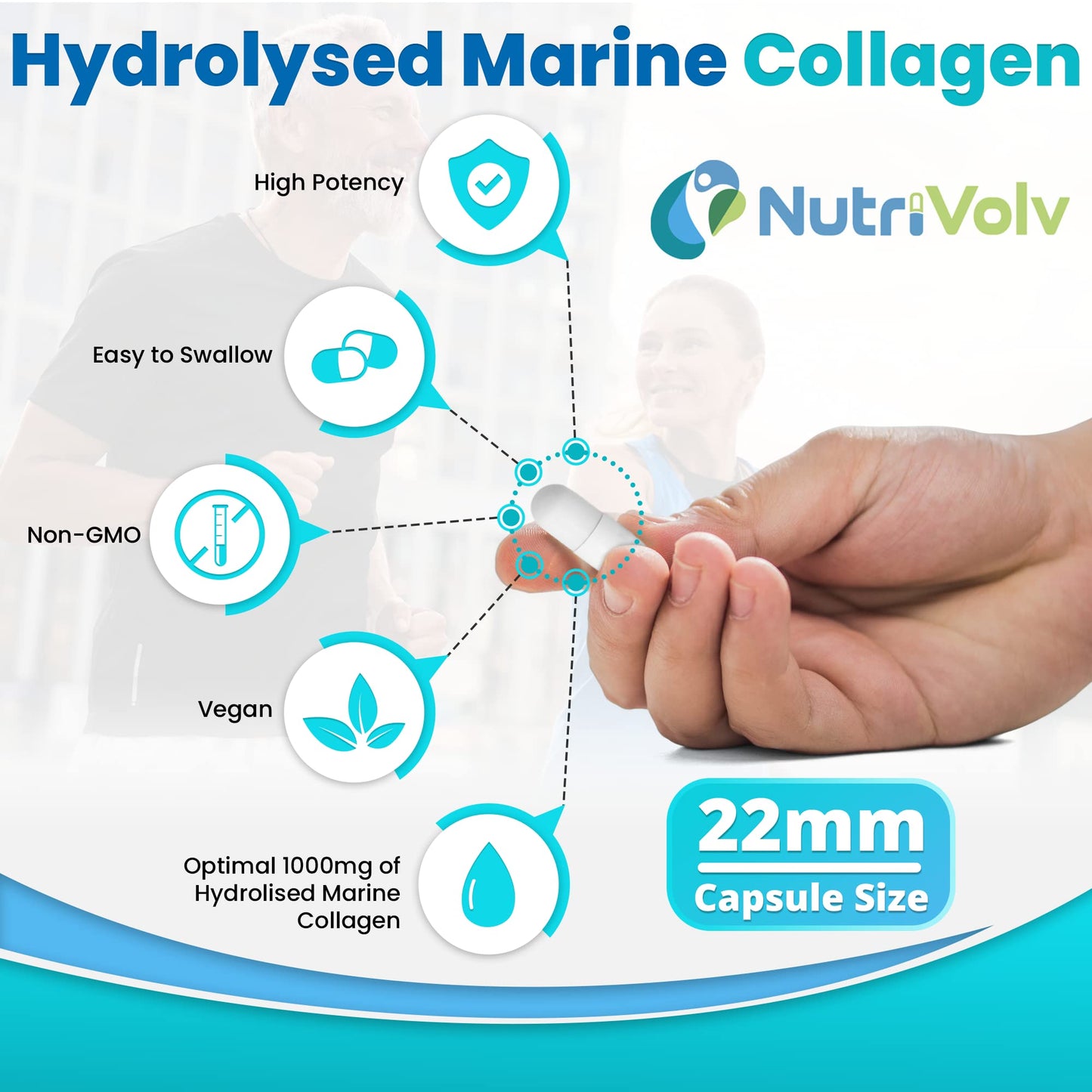 Nutrivolv Collagen Marine (1000mg) Supplement for Skin , Anti Ageing, Tissue, Joints, Bones & Muscles | 90 Multivitamin Capsules
