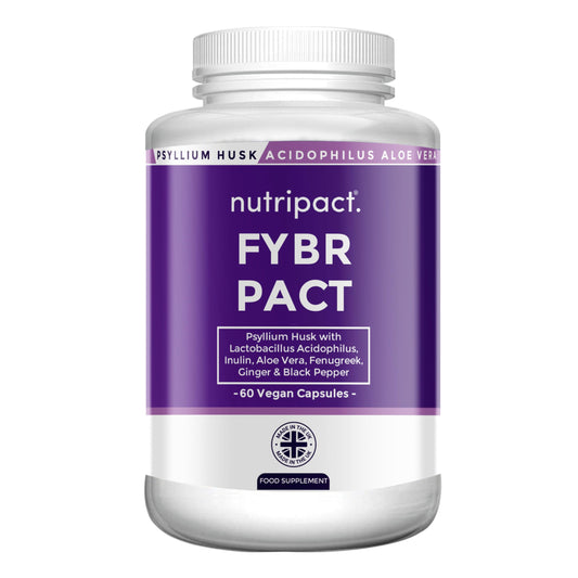 nutripact Fibre Supplement 7 in 1 Complex - Psyllium Husk 4000mg with Probiotics, Prebiotics, Aloe Vera – High Strength Natural Soluble Fiber – 60 Vegan Capsules - FYBR Pact by Nutripact