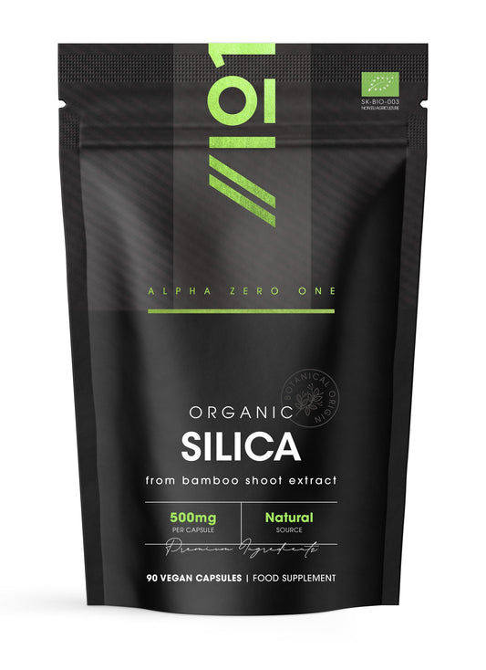 Organic Silicia 500mg - from Bamboo Shoot Extract - 90 Vegan Capsules (3 Months Supply) - Resealable and Recyclable Pouch - by Alpha01