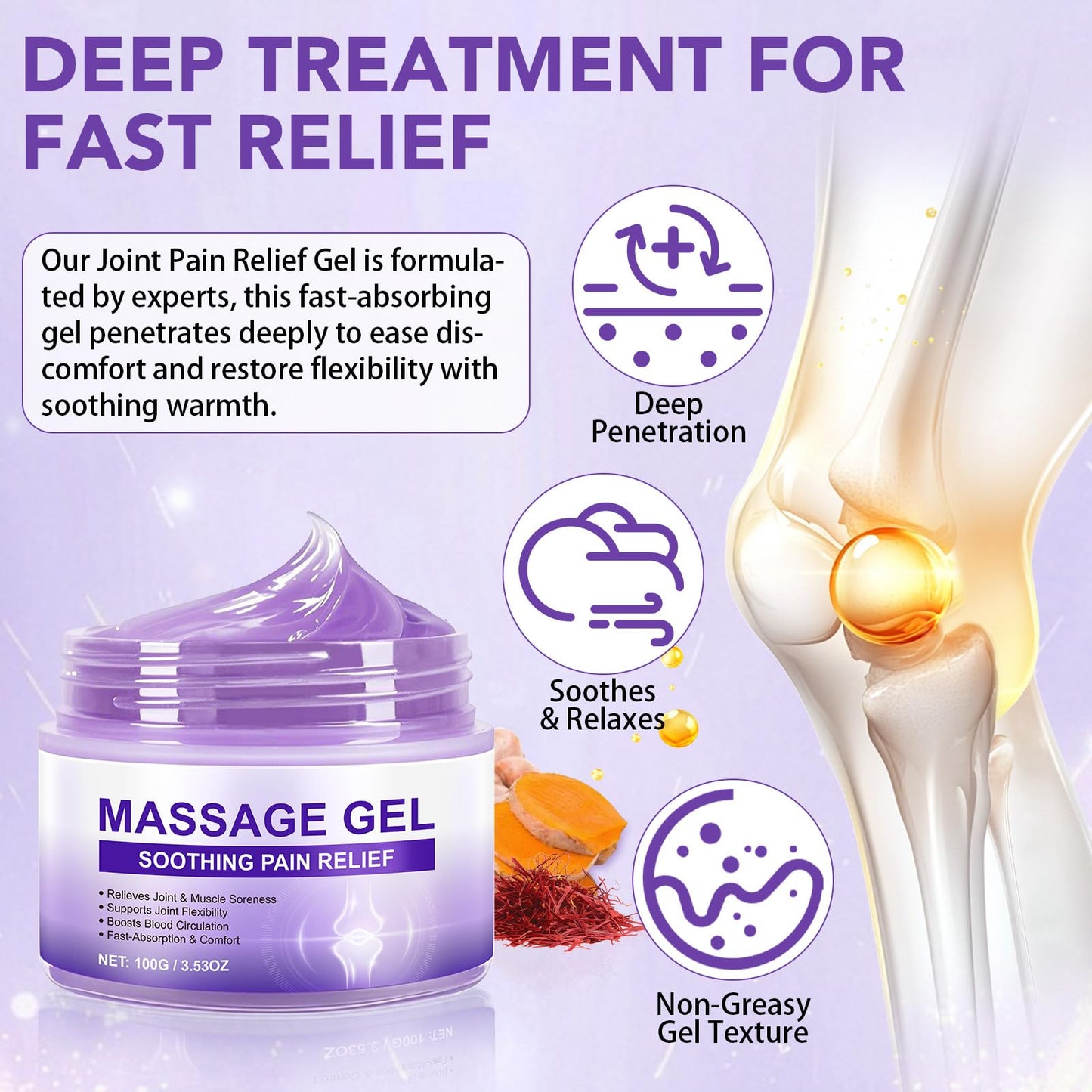 Joint Massage Gel, Soothing Massage Cream for Joint Activities, Knees, Lumbar, Neck, Back, Hands and Feet, Light-Weight & Easliy Spread for Post-Workout, Long-time Sitting|100g/3.53Oz