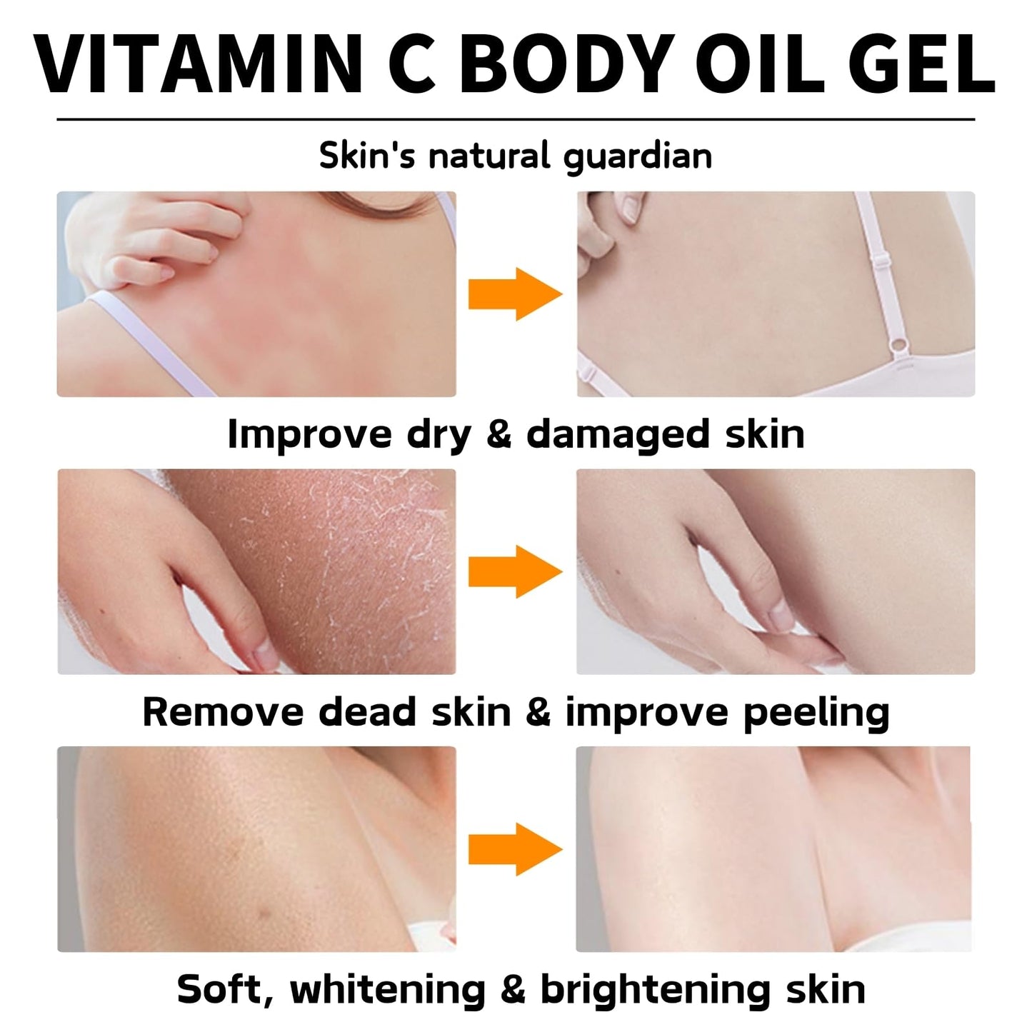 Cureluxe Vitamin C Essential Oils for Skin - Vitamin C Body Gel Oil - Brightening & Firiming Body Oil for Women - Deeply Nourishing Body Gel for Dry Skin - Body & Face Oil 200ml
