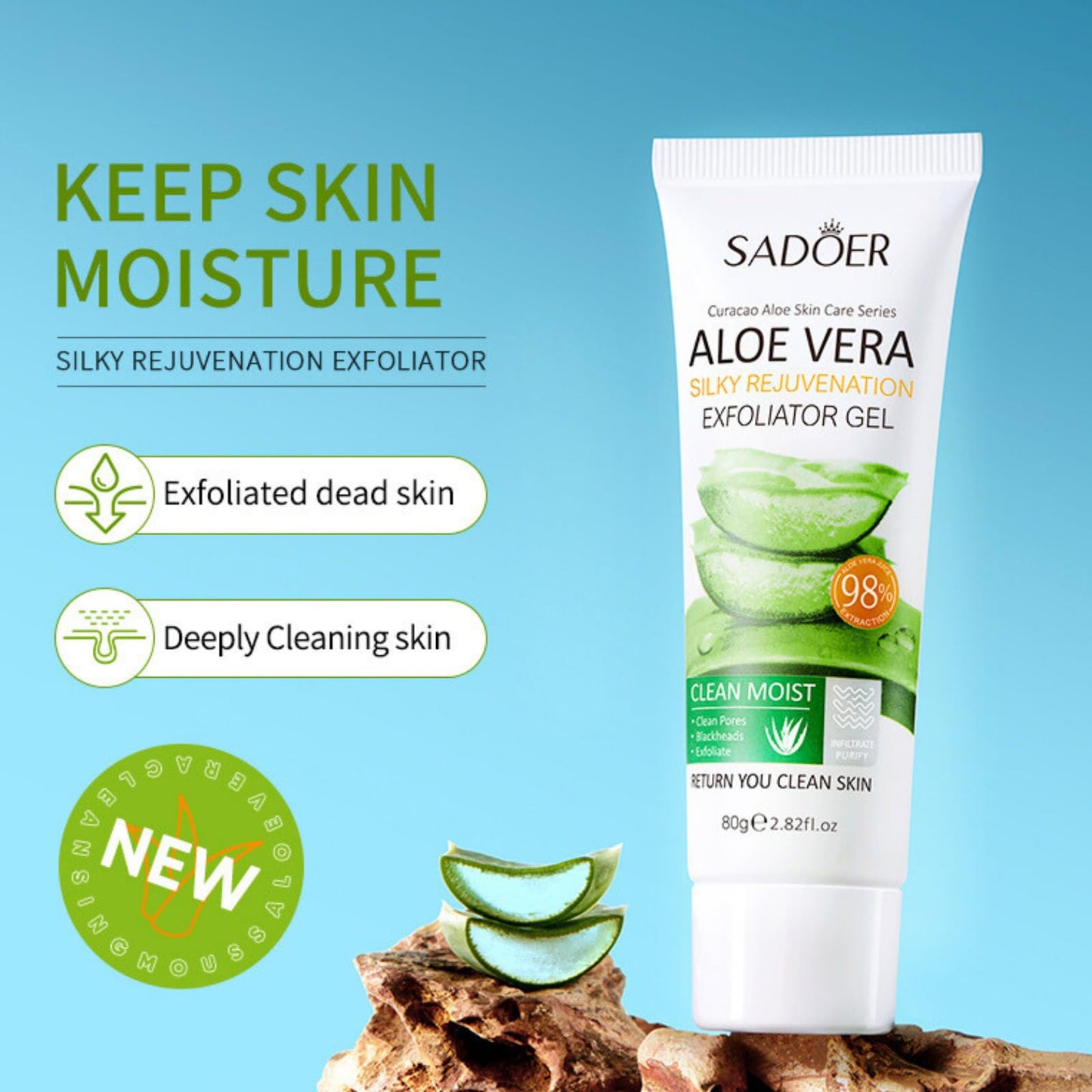 Trendyfave 2PCS Aloe Vera Purifying Exfoliating Gel, Face Scrub Exfoliator With Aloe Vera Gel, Aloe Silky Peeling Gel, Gentle Exfoliating, Exfoliating Face Wash, Exfoliating Gel For Dark Neck, Face&Body