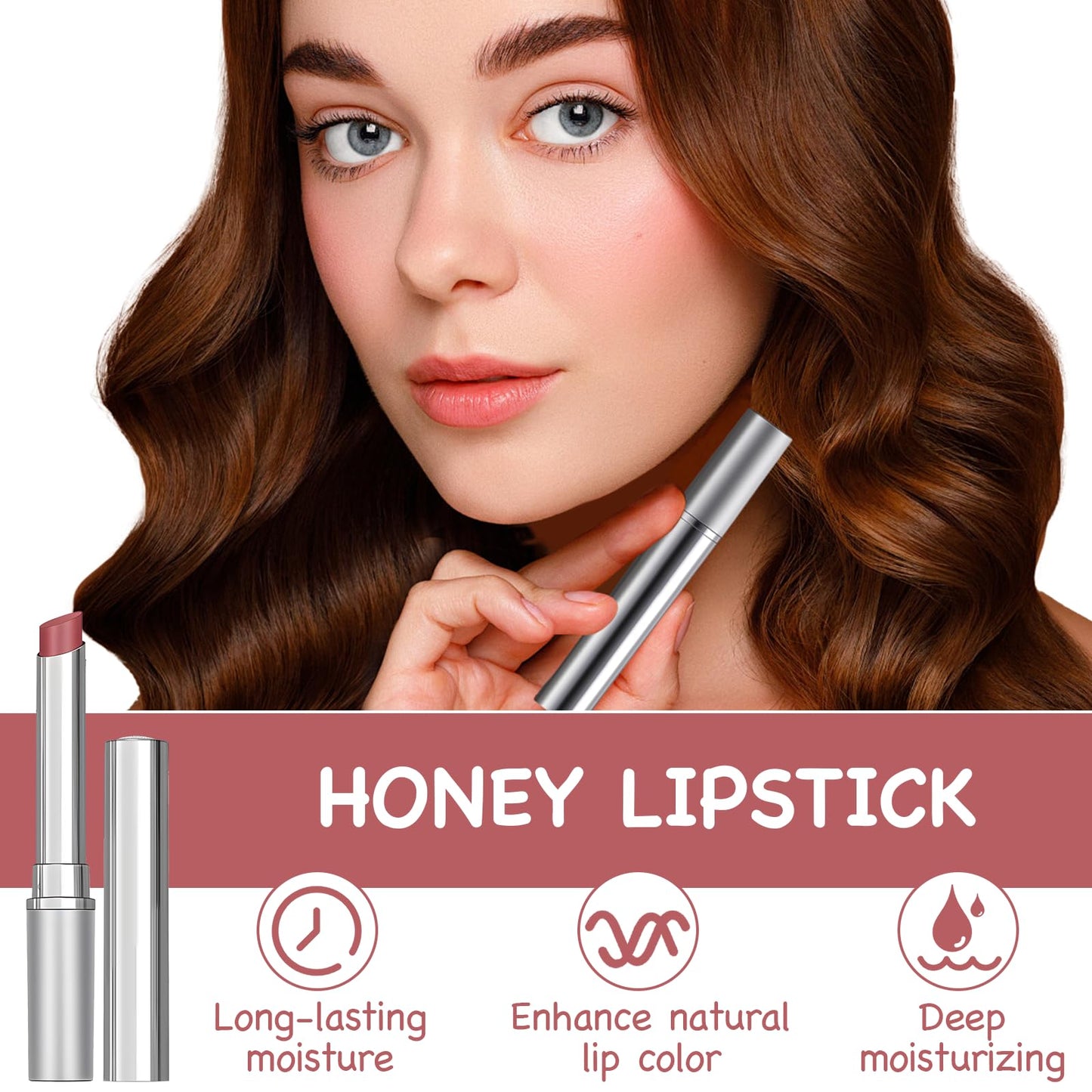 DOOCECIY Honey Lipstick, Pink Moisture Shine Hydrating Lipstick