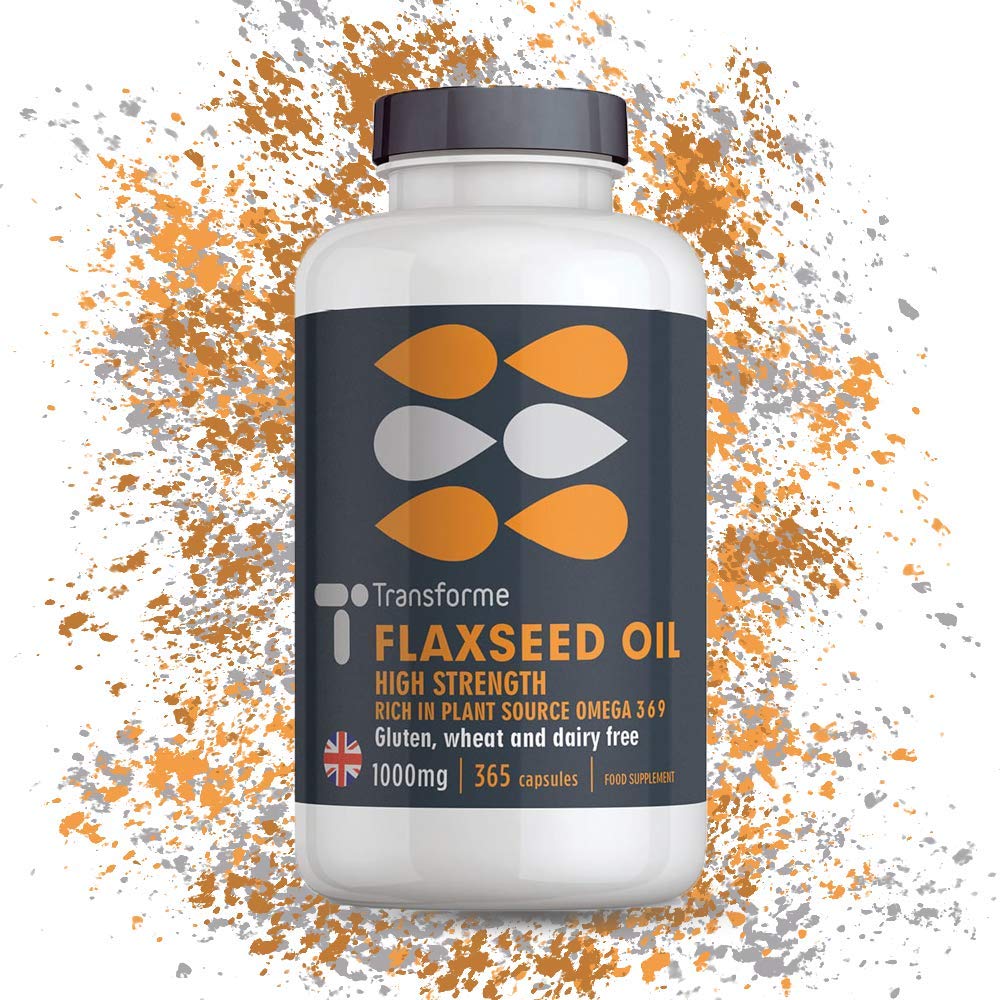 Transforme Flaxseed Oil Capsules 1000mg, Cold Pressed Omega 3 6 9, 365 Softgels, High in Alpha Linolenic, Linoleic & Oleic Acid, 2000mg Serving, Lactose & Gluten Free, 6 Month Supply
