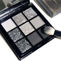 Yongst 9-Color Smokey Eyeshadow Palette - Intense Matte & Glitter Shades, Long-Lasting & Waterproof, Blendable Black, Silver & Gray Shadows for Sultry Glam Looks. Not Easily Caked