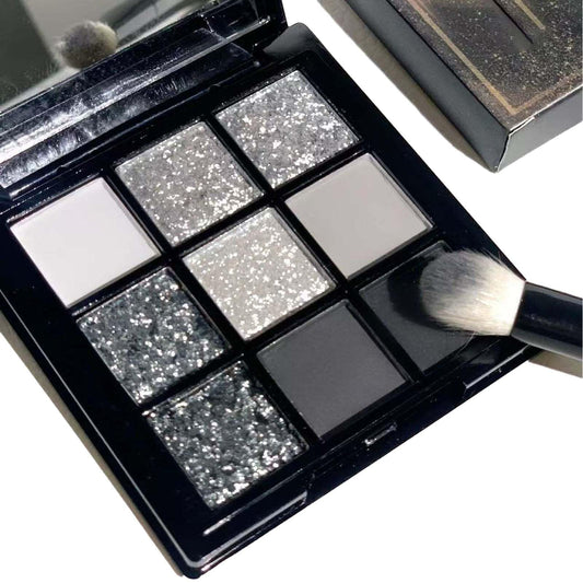 Yongst 9-Color Smokey Eyeshadow Palette - Intense Matte & Glitter Shades, Long-Lasting & Waterproof, Blendable Black, Silver & Gray Shadows for Sultry Glam Looks. Not Easily Caked