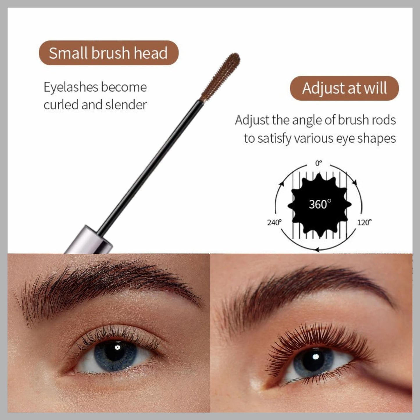 Brown Mascara for Older Women 60 Plus,Telescopic Mascara Volume and Length for older women,Tubing lash mascara for mature ladies Waterproof Lasting Smudge-proof,For Sensitive Eyes & Aging Lashes