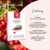 healthspan Healthspan Cranberry 10,000mg | 120 Tablets | 10,000mg Whole Cranberries | Added Vitamin C | Immune Health | Vegan