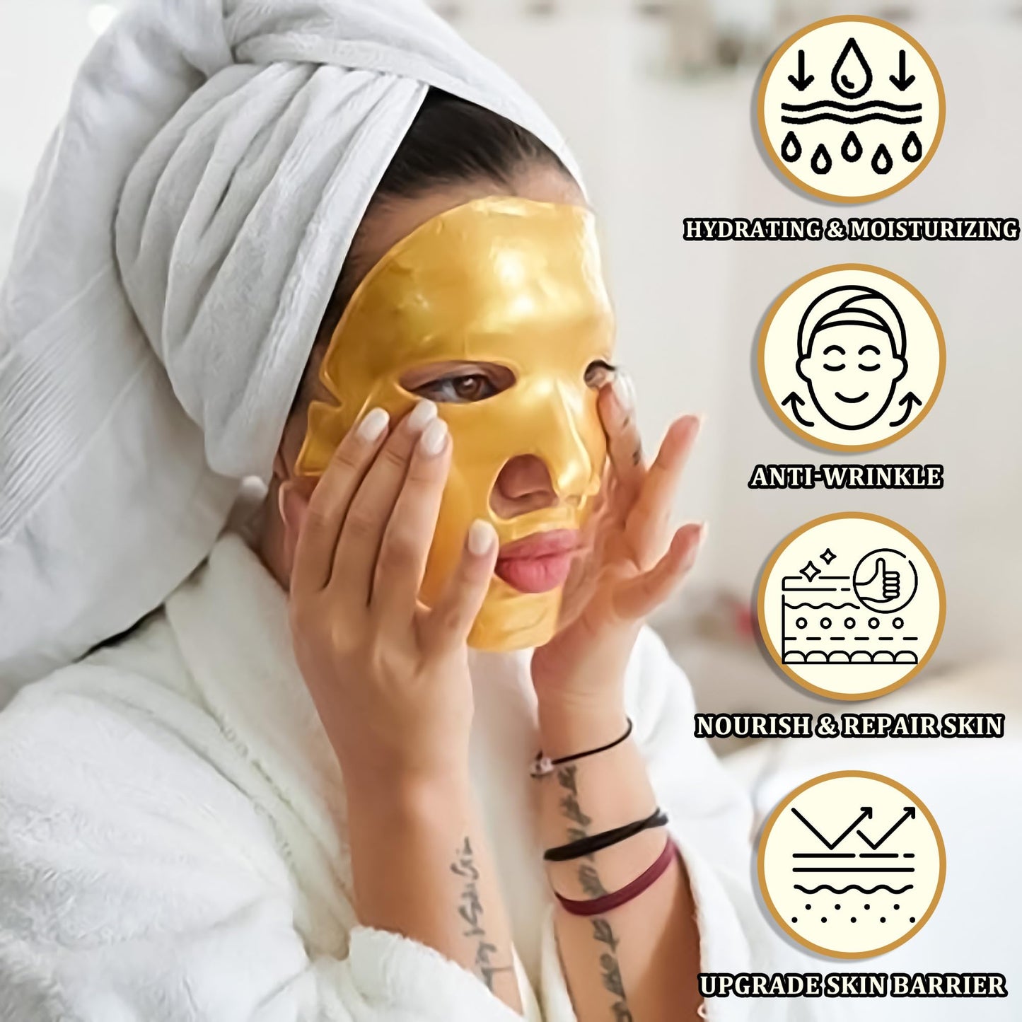 10 x 24K Gold Bio Collagen Face Mask Crystal Gold Powder Gel Facial Masks Anti Ageing Hydrating Moisturizing Brightening Skincare for All Skin Types