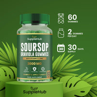 SuppleHub Soursop Gummies 2000mg – with Vitamin C & Zinc – Immune Support, Antioxidant – Gluten-Free, Vegan, Apple Flavour – 60 Gummies