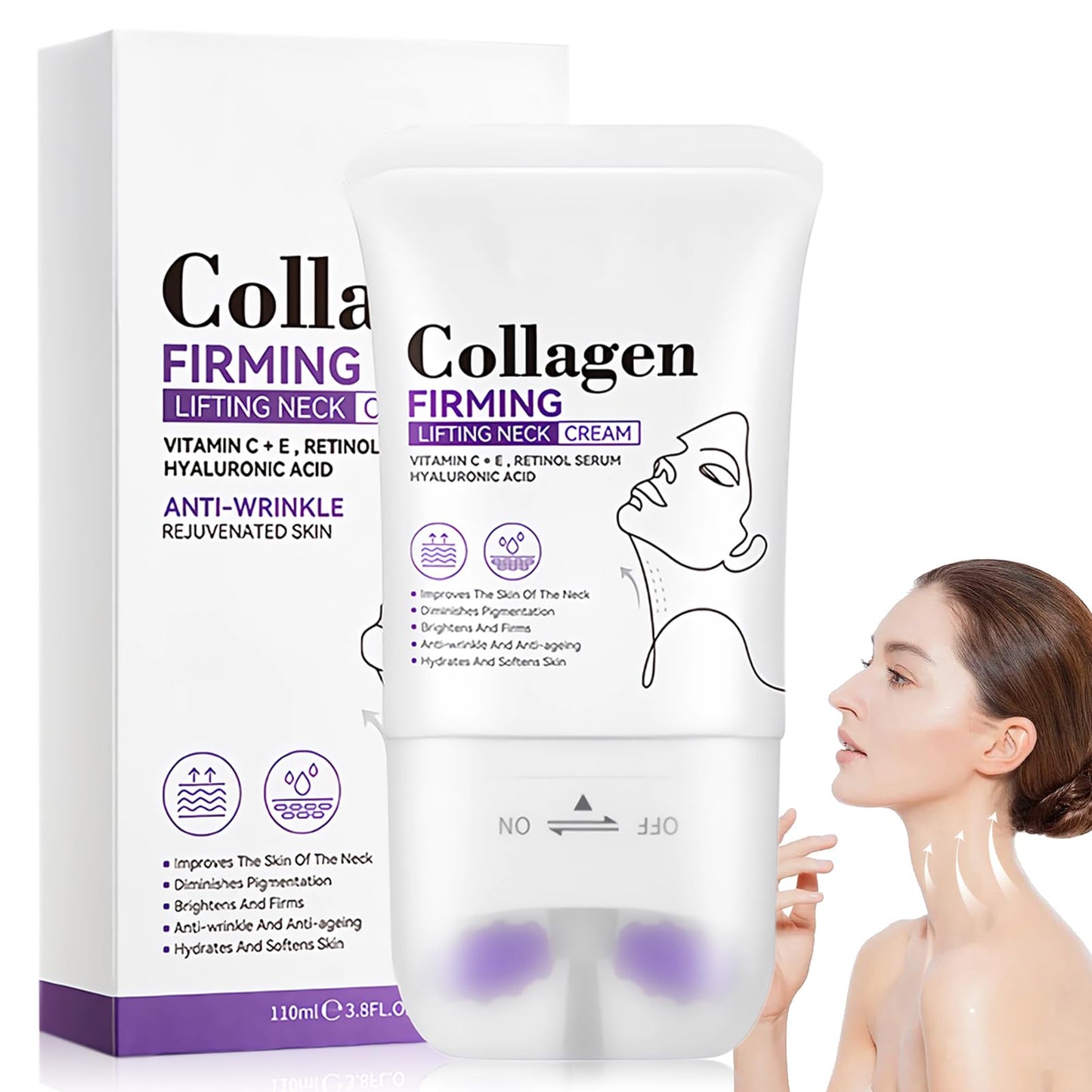Ledeak Neck Creams for Firming Roller, Moisturizing Collagen Neck Tightening Cream, Anti Aging Lifting Body Moisturizer with Roller, Anti Wrinkle Collagens Neckcream, Reduces Wrinkles & Double Chin