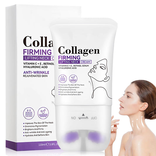 Ledeak Neck Creams for Firming Roller, Moisturizing Collagen Neck Tightening Cream, Anti Aging Lifting Body Moisturizer with Roller, Anti Wrinkle Collagens Neckcream, Reduces Wrinkles & Double Chin