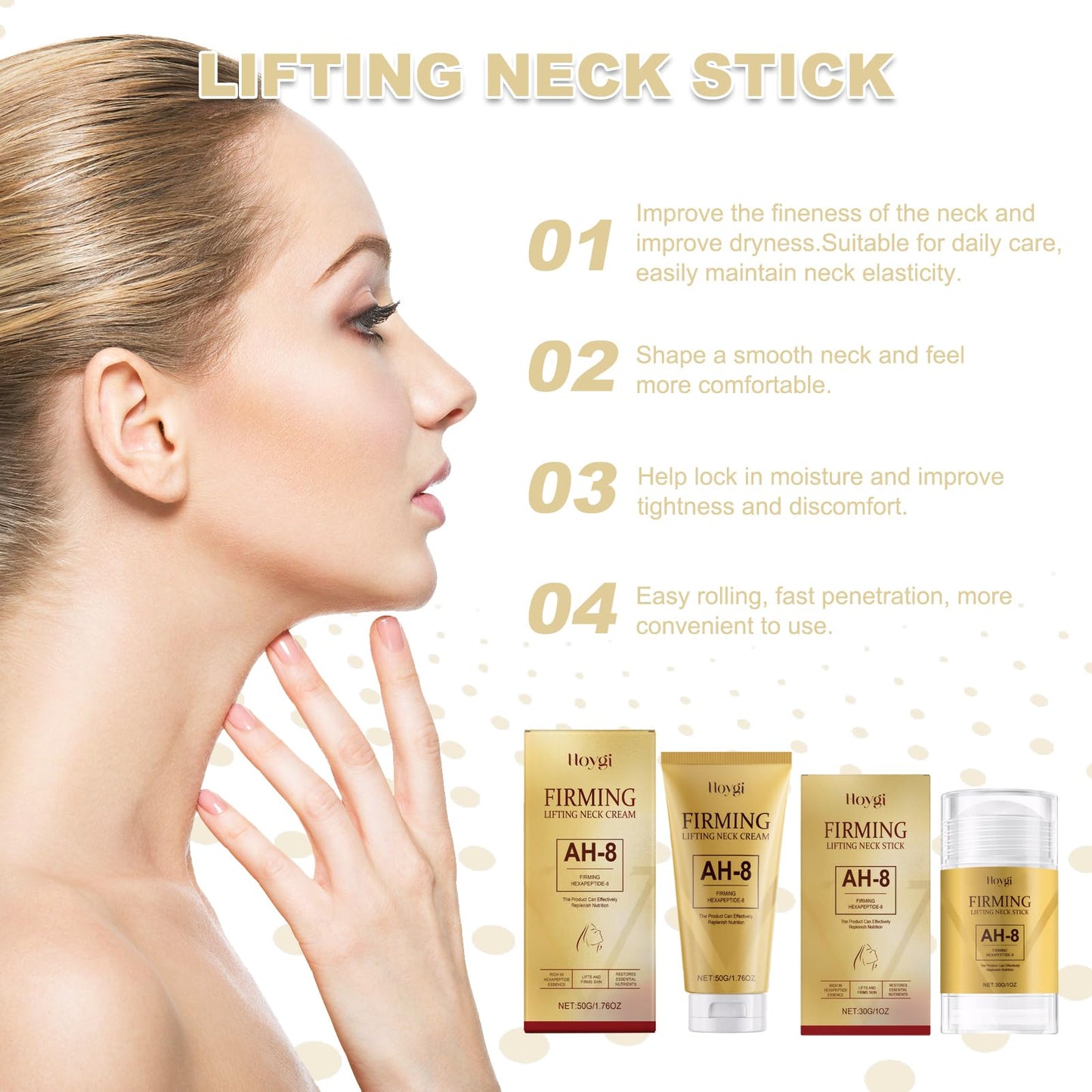 2 PCS AH-8 Firming Neck Cream and Care Stick, Firming Lifting Neck Cream with Hexapeptide, Tighten And Lift, Reduce Fine Lines and Double Chin, Lift Sagging Skin (30g + 50g)
