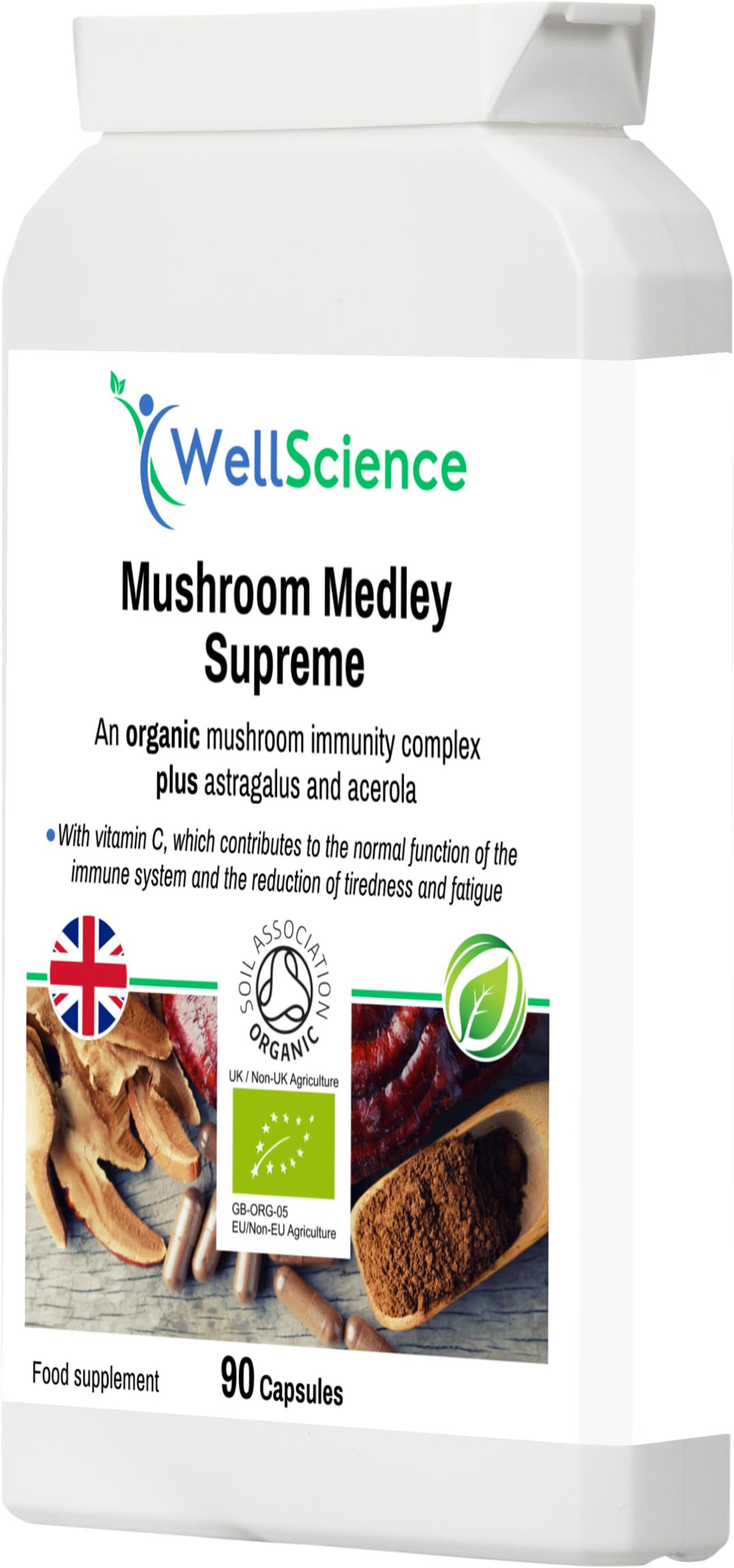 Wellscience WellScience Mushroom Medley Supreme - Organic Immunity Boosting Supplement with Shiitake, Chaga, Reishi, Maitake, Lion's Mane, Astragalus, and Acerola | Reduces Fatigue & Supports Collagen Formation