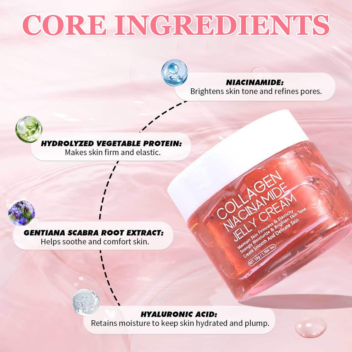 Ledeak Collagen Jelly Cream, Anti Aging Face Moisturiser with Niacinamide & Hydrolyzed Collagen, Reduce Fine Lines, Boost Skin Hydration & Glow, Korean Skincare for All Skin Type(50g)