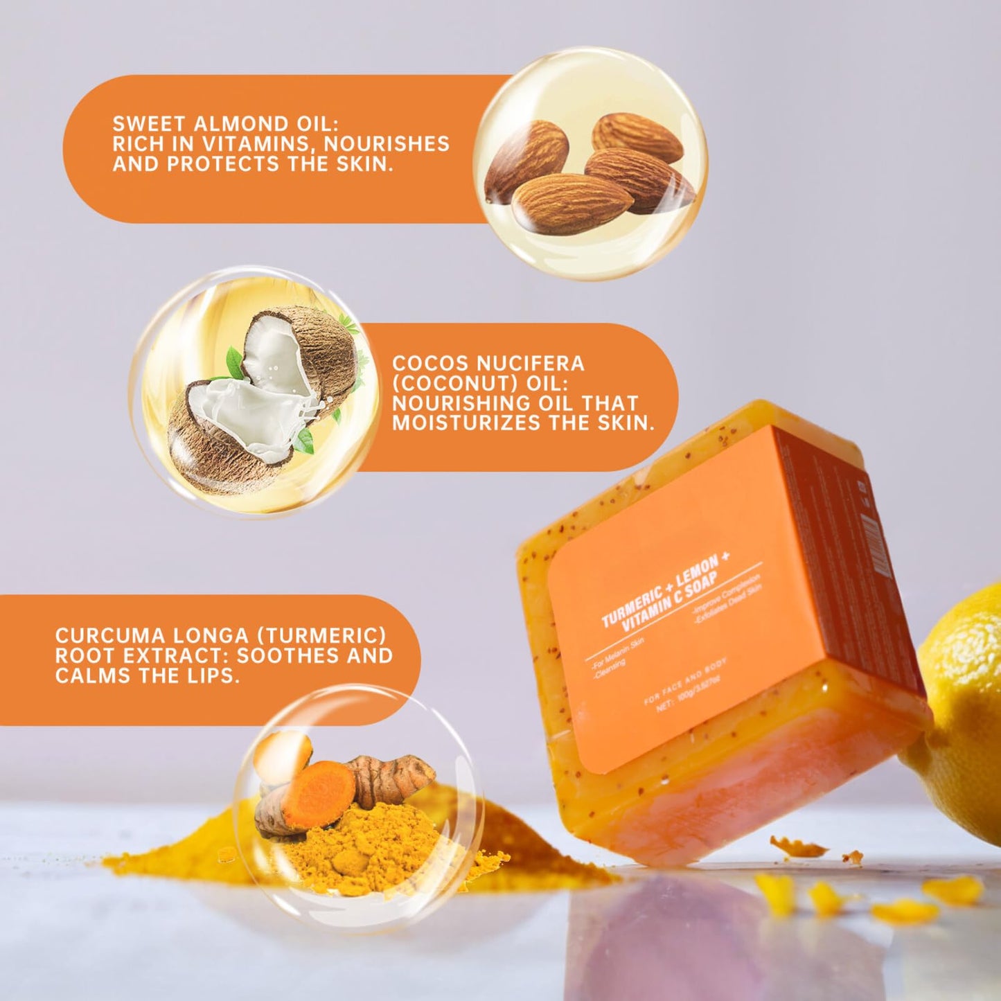 IZBEAUVO Turmeric Soap for Acne, Vitamin C Soap for Dark Spots, Natural Turmeric Lemon Soap for Smooth Skin, Hyperpigmentation, Vitamin C Turmeric Soap for Glowing Complexion, Gentle, Natural Cleansing