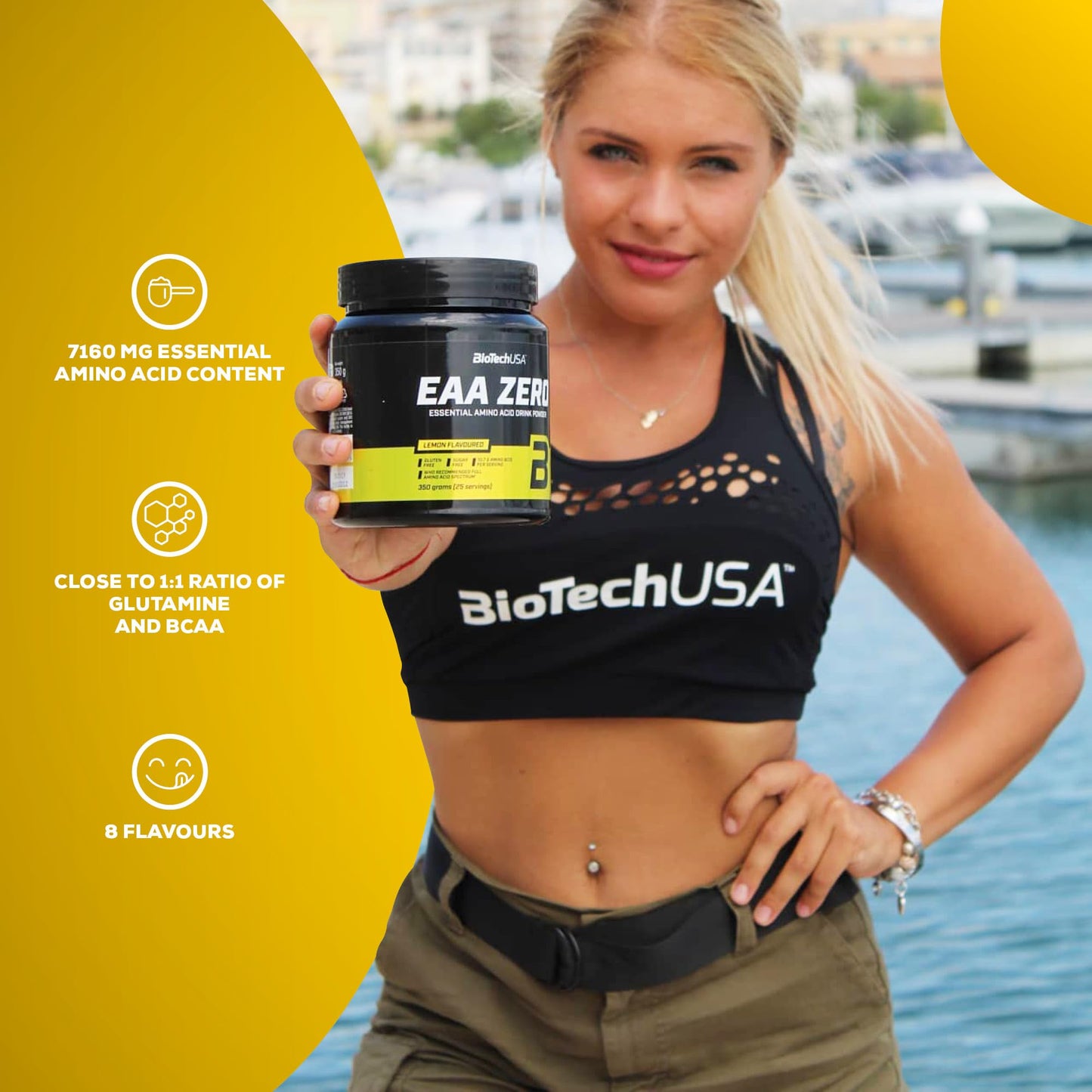BioTechUSA EAA Zero - Essential Amino Acid Power | 7160mg EAA/serv. | WHO Recommended Ratio | Sugar-Free, Gluten-Free, 350 g, Peach Ice Tea