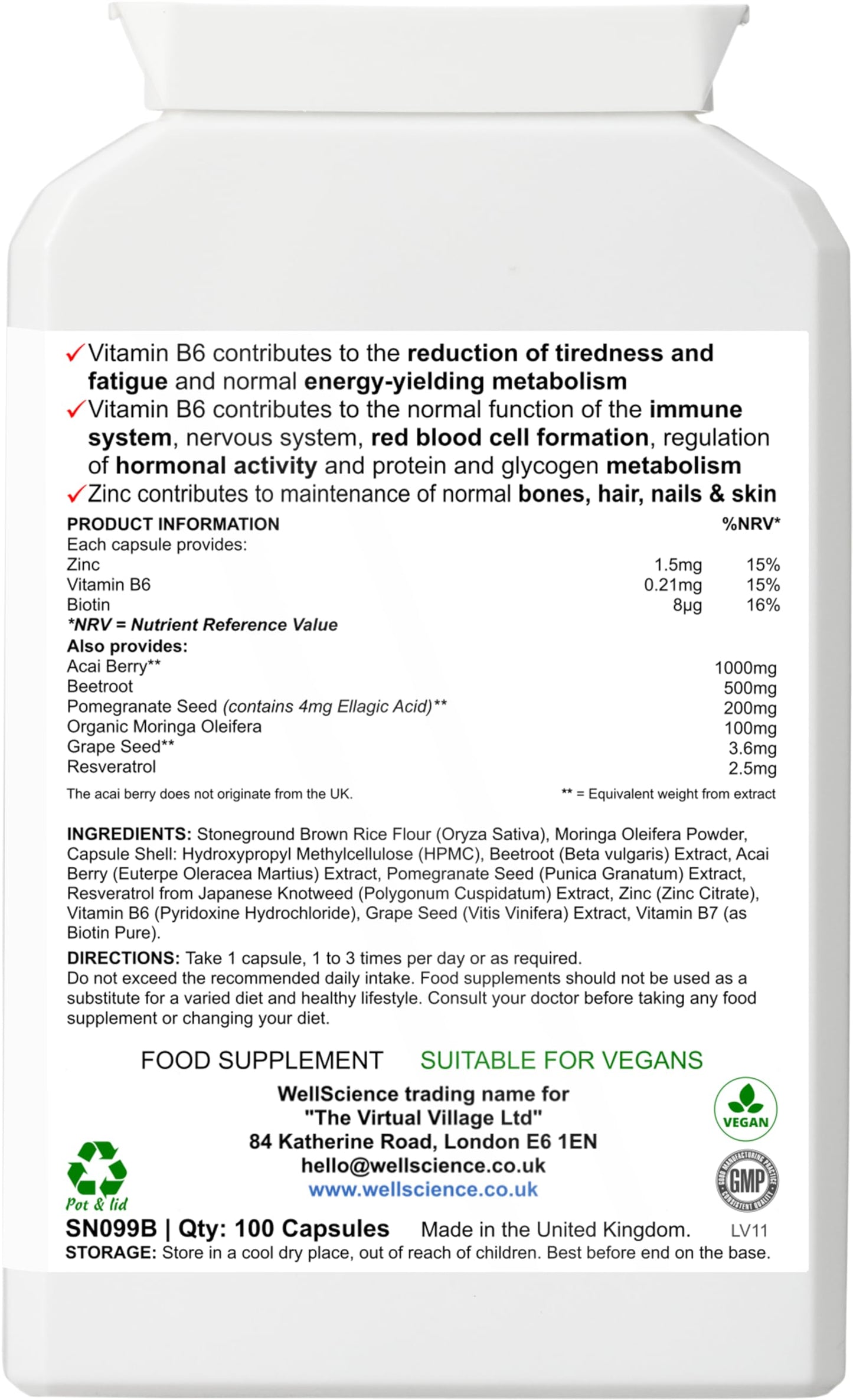 Wellscience Acai Shield Boost - Immune Support, Energy Booster & Antioxidant Protection with Acai Berry, Organic Moringa, Vitamins B6, Zinc & Biotin | Promotes Healthy Skin, Hair & Nails
