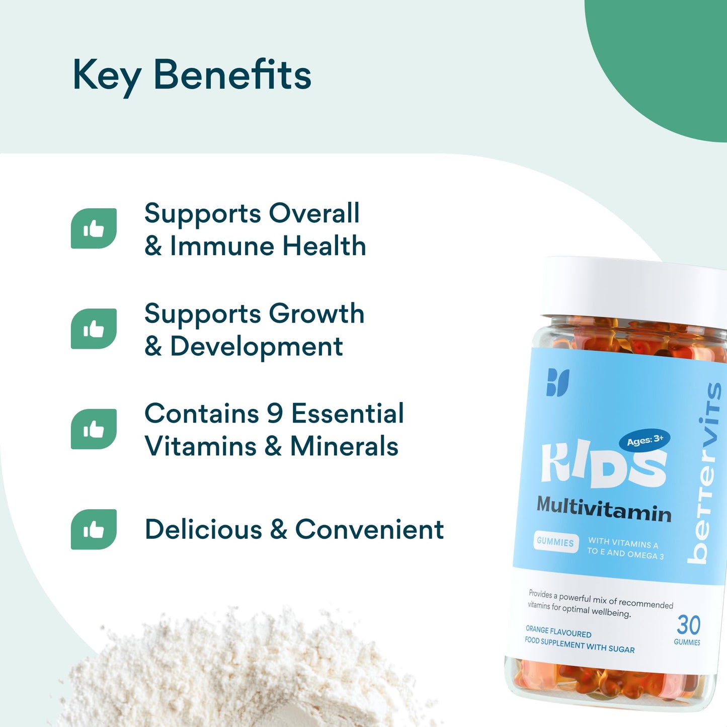 Bettervits Kids Multvitamin Gummies | 8 Minerals & Vitamins | Support Health and Development | Orange Flavour
