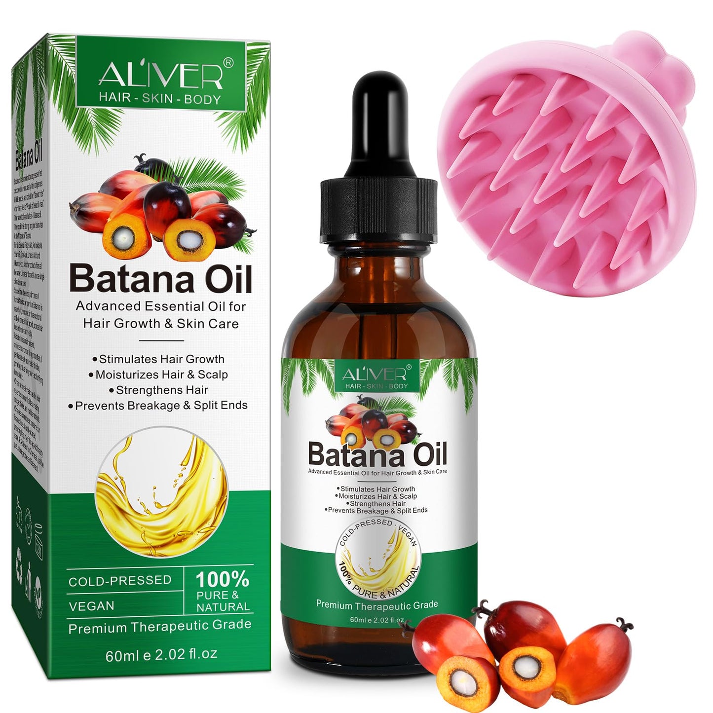 GMOLARSUSCO Batana Oil for Hair Growth with Scalp Massager, 100% Pure & Natural Raw Batana Oil from Honduras, Repairs Demaged Hair, Reduce Hair Loss for Healthier Thicker Fuller Hair 60ML
