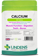 Lindens Calcium 400mg Tablets with Vitamin D3-100 Tablets - Contributes to Normal Muscle Function, Bones, Teeth and Digestion - 50 Days - UK Manufacturer, Letterbox Friendly