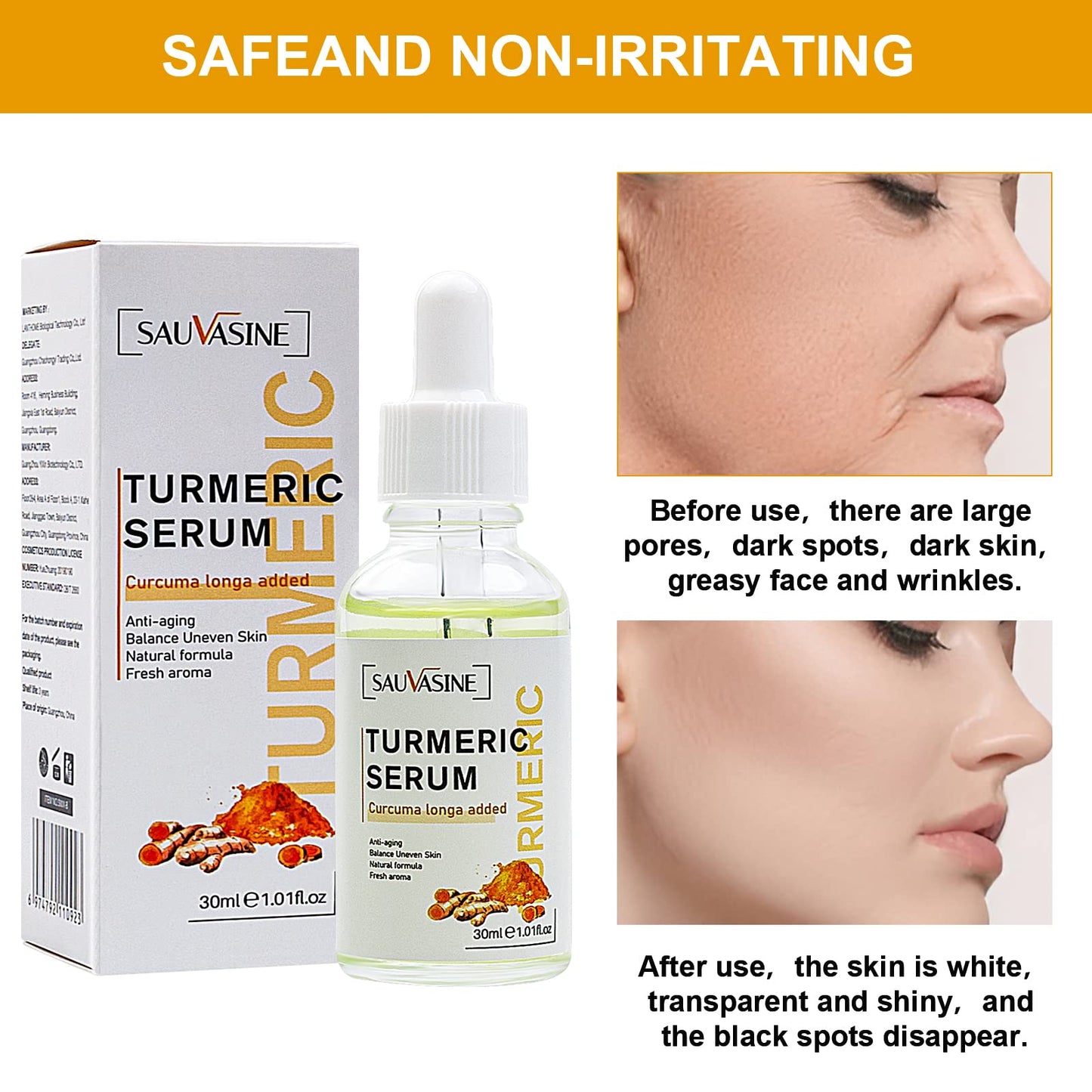 SUNDEER Turmeric Dark Spot Corrector Serum, Turmeric Repair face care Face Serum, Bright Skin Moisturizing Repair Whitening Serum for Face, 2022 New Organic Skin Lightener (1PC)