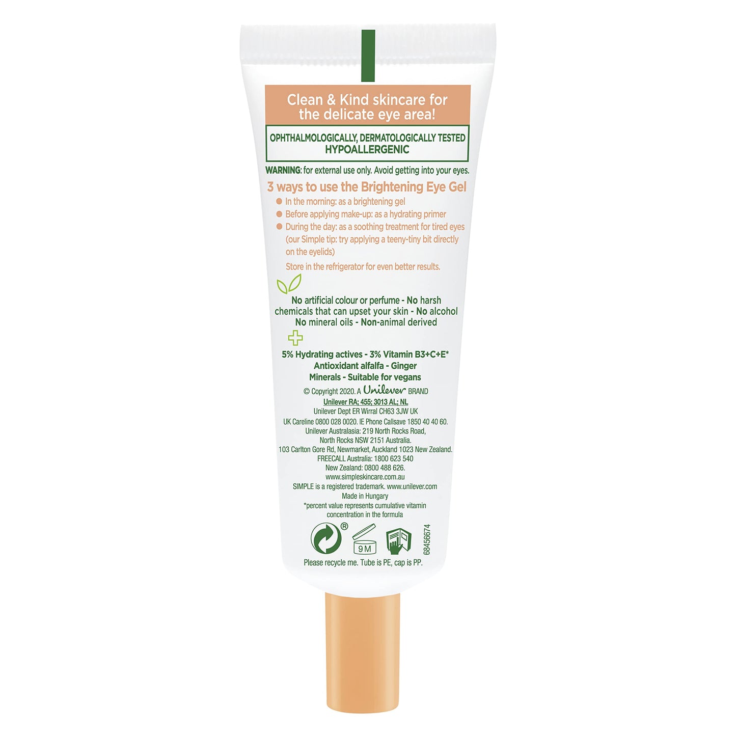 Simple Protect ‘n’ Glow Brightening Eye Gel cruelty-free and vegan for the protection and hydration of screen-stressed and tired eyes 25 ml