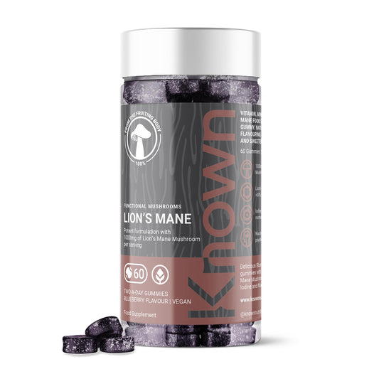 Lion’s Mane 1,000mg Mushroom Gummies + Iodine & Niacin | Nootropic Support for Cognition, Mood, Immunity & Inflammation | Delicious Blueberry Flavour | 60 Two-a-Day Vegan Gummies (One Month’s Supply)