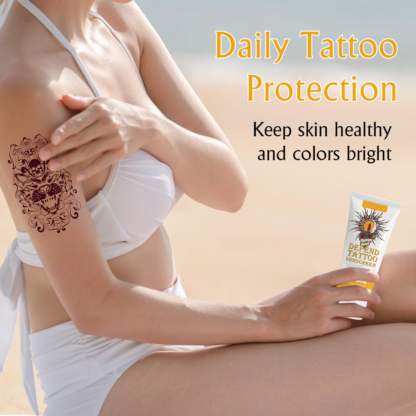 Trendyfave Tattoo Care Sunscreen - Tattoo Sun Cream Spf 30, Tattoo Sun Protection, Very Water+Sweat Resistant Natural Sunscreen, Tattoo Aftercare Suncream Lotion,Tattoo Fade Protection, 60ml