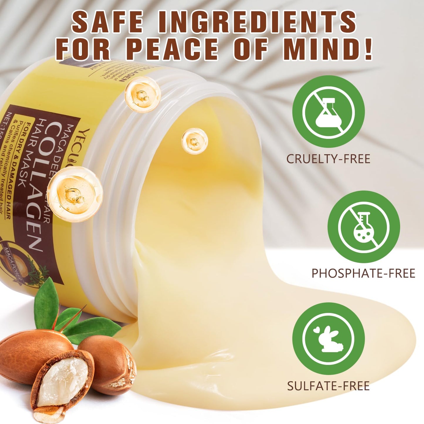 GMOLARSUSCO Collagen Hair Mask, Collagen Hair Treatment Deep Repair Conditioning with Biotin, Argan Oil Hair Conditioner Essence for Dry Damaged Hair for All Hair Types