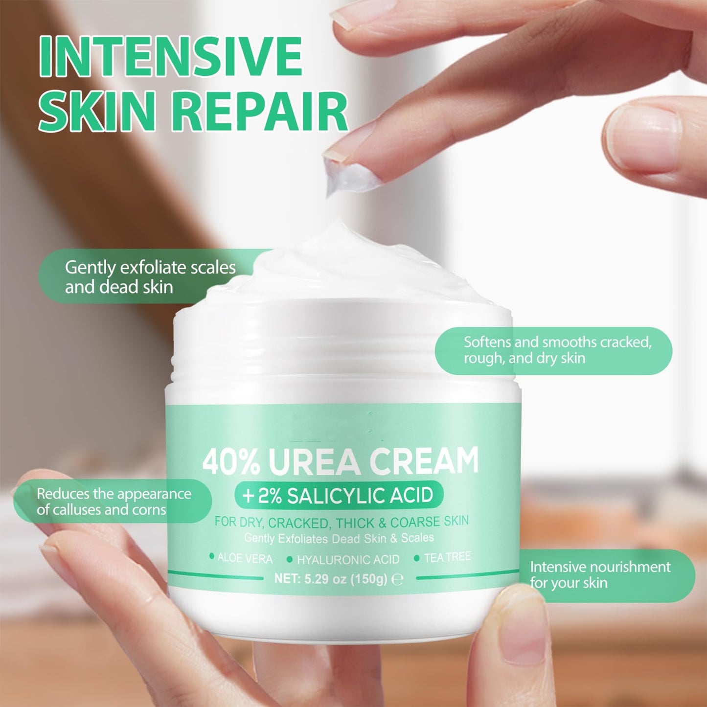 ISBEAUSOLS 40% Urea Foot Cream - Ultra Moisturizing Urea Foot Cream Plus Deeply Hydrating - 2% Salicylic Acid Urea Cream - Foot Cream for Cracked Heels and Dry Skin - Nourish Foot Moisturiser 150g