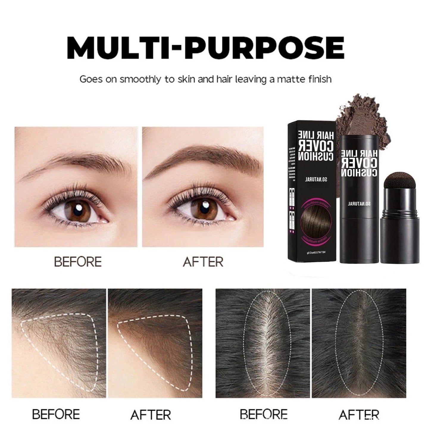 AurolaGlow Instant Hair Root Concealer Powder Stick with Sponge – Covers Thinning Hair & Grey Roots, Easy Hairline Touch-Up Solution