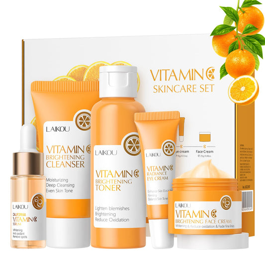 ChicNana Skincare Set, Vitamin C Skin Care Sets & Kits -Cleanser, Toner, Serum, Eye Cream & Face Cream, Hair Care Gift Set for Teenage girls, Facial Care Kit for Radiant Skin, Pamper Sets for Women Gifts(5PCS)