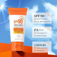 Fankayi Collagen Sunscreen SPF 90 PA+++,Ultra High Protection Sunblock Against UVA/UVB,Factor 90 Sun Cream Face Moisturiser,Ultra Light UV Protetion Face Sunscreen,Sunscreen Fa/ce,Factor 90 Sun Cream