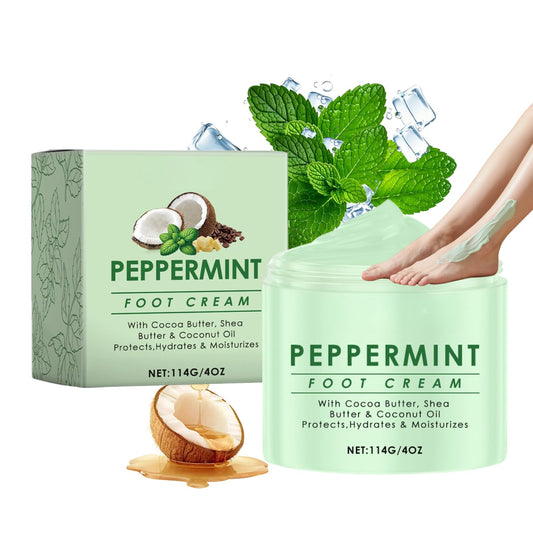 IZBEAUVO Peppermint Foot Cream for Cracked Heels and Dry Skin – Deep Moisturising athletes foot treatment with Shea Butter & Coconut Oil – Cooling Relief for Athletes Foot, Calluses & Hard Skin – 114G