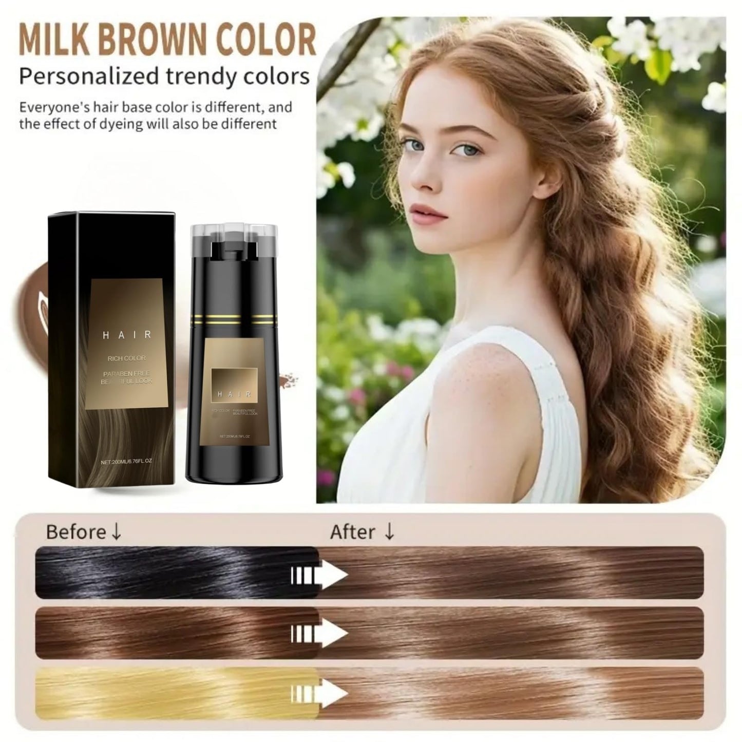 Hair Dye Shampoo,Instant Dye Shampoo,3 in 1 Shamp-oo for Color Treated Hai-r,Home Hair Dy-e,Brown H-air Dye,Light Brown Ha-ir Dye,Ha-ir Colour Sham-poo for Women,Colour Protect Shamp-oo,Mens D-ye