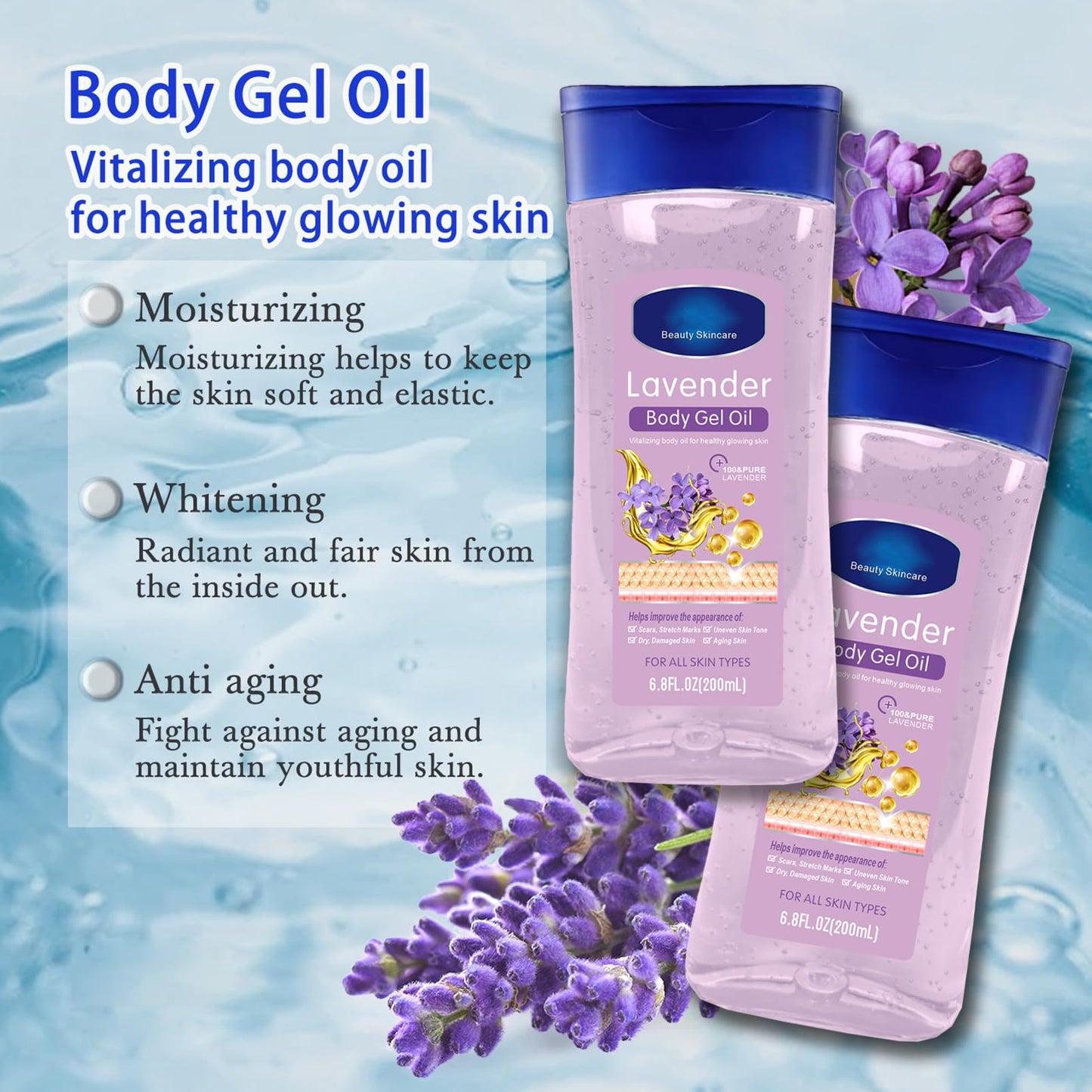 Lavender Body Oil Gel- Body Moisturising for Women Relaxing Skin Care - Vitamin E Oil For Skin - Body Moisturiser for Anti-Wrinkles & Reduce Fine Lines - Body Oil For Women - Hydrating Body Skin Care