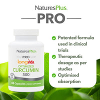 Nature's Plus NaturesPlus PRO Optimized Curcumin Longvida 500 mg Capsules - Superior Absorption Turmeric Extract, One a Day - Vegan, Gluten Free - 60 Capsules