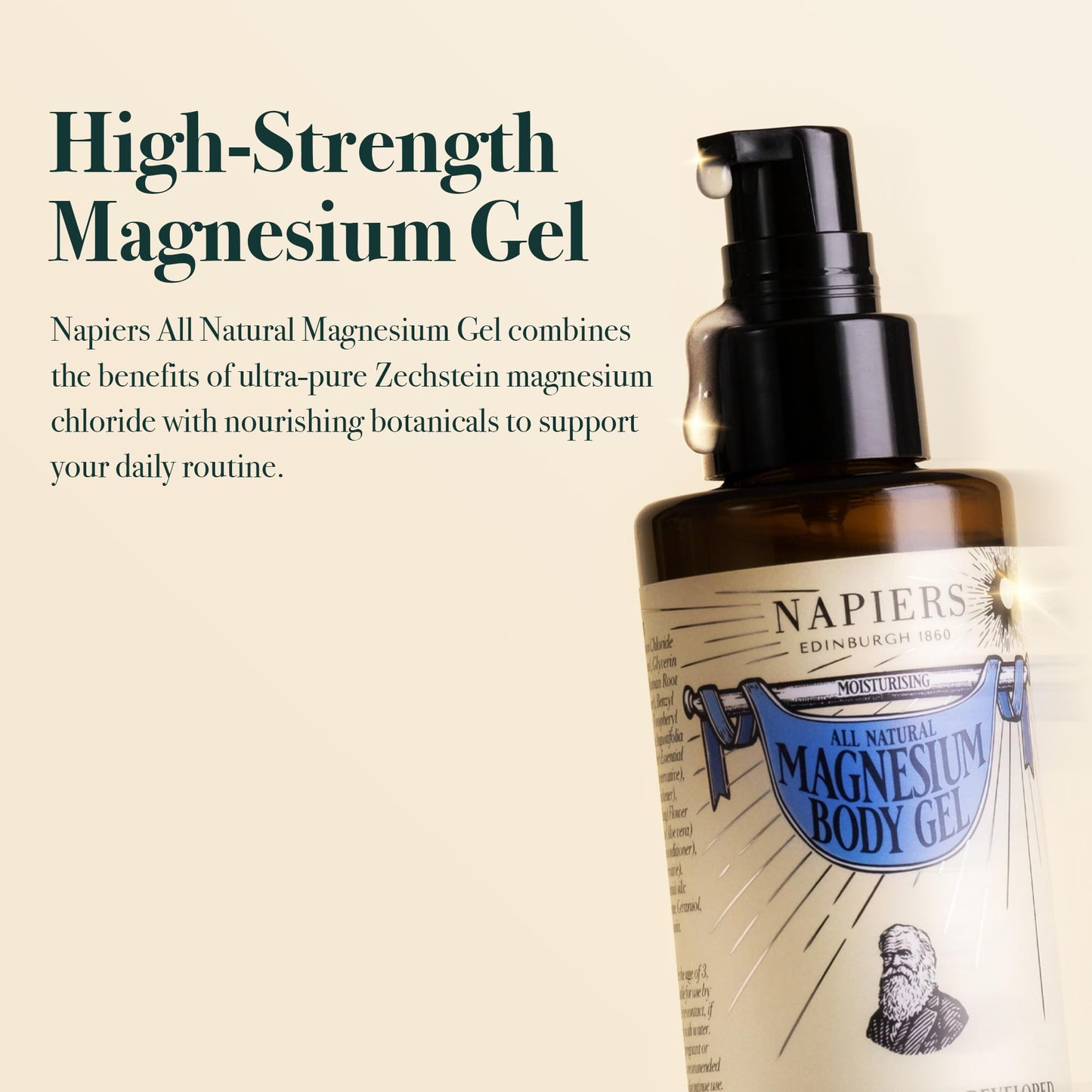 Napiers All Natural Magnesium Body Gel - 500mg per 5ml - 60mg of Elemental Magnesium - Muscle Relaxation & Skin Hydration - Fast-Absorbing - 100ml