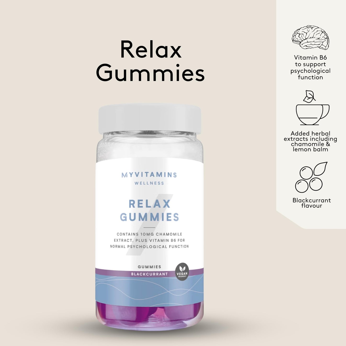 Myprotein Relax Gummies – Mixed Berry Flavour – 60 Vegan Gummies – with Lemon Balm, Chamomile, L-Theanine & Essential Vitamins – Supports Relaxation, Reduces Fatigue & Promotes Mental Wellbeing