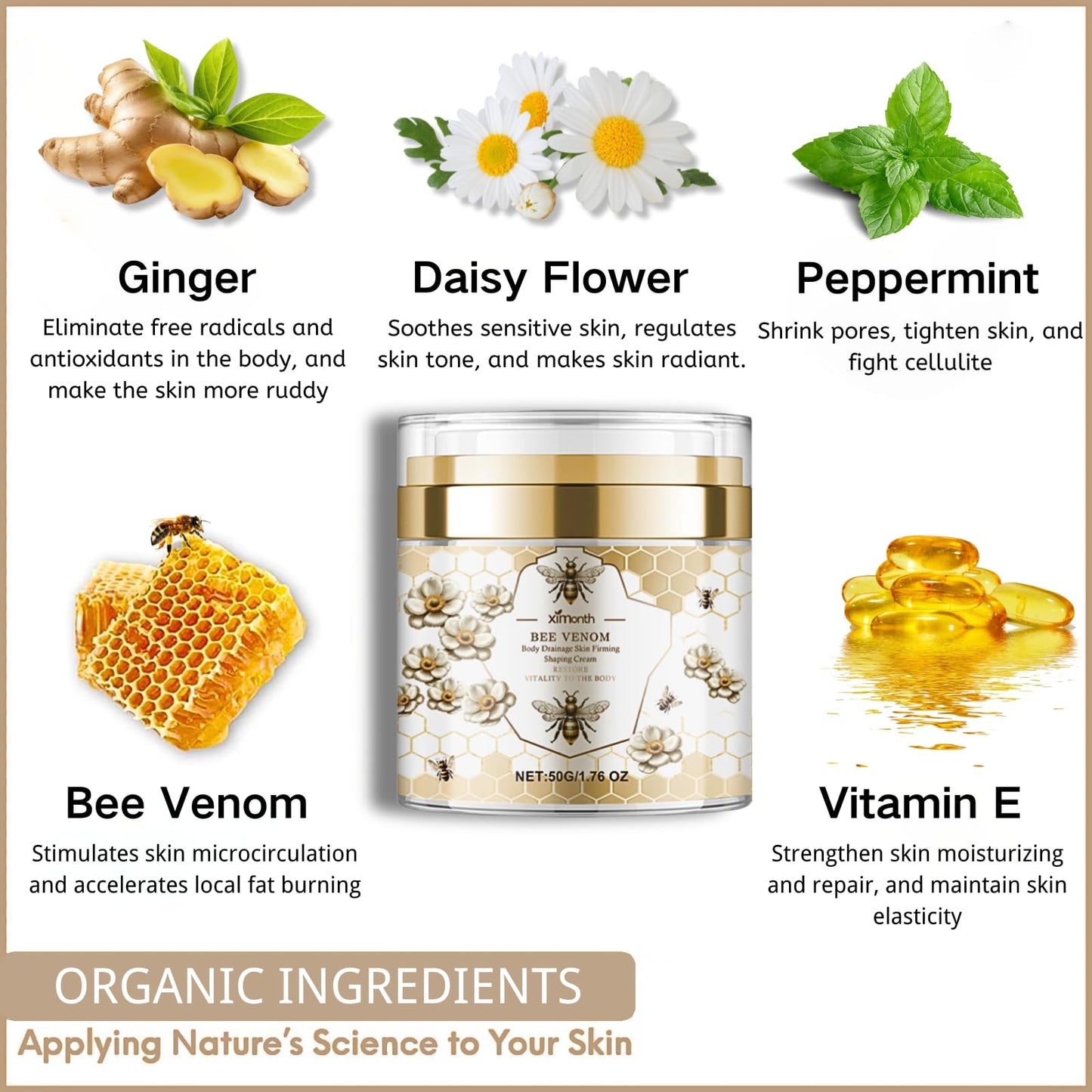 IZBEAUVO Bee Venom Skin Firming Body Cream, Skin Tightening Cream Body, Bees Firming Moisturizing Cream, Cellulite Cream For Firmer & Recovered Skin, Luxury Bee Venom Slimming Cream, Natural Bee Venom Cream