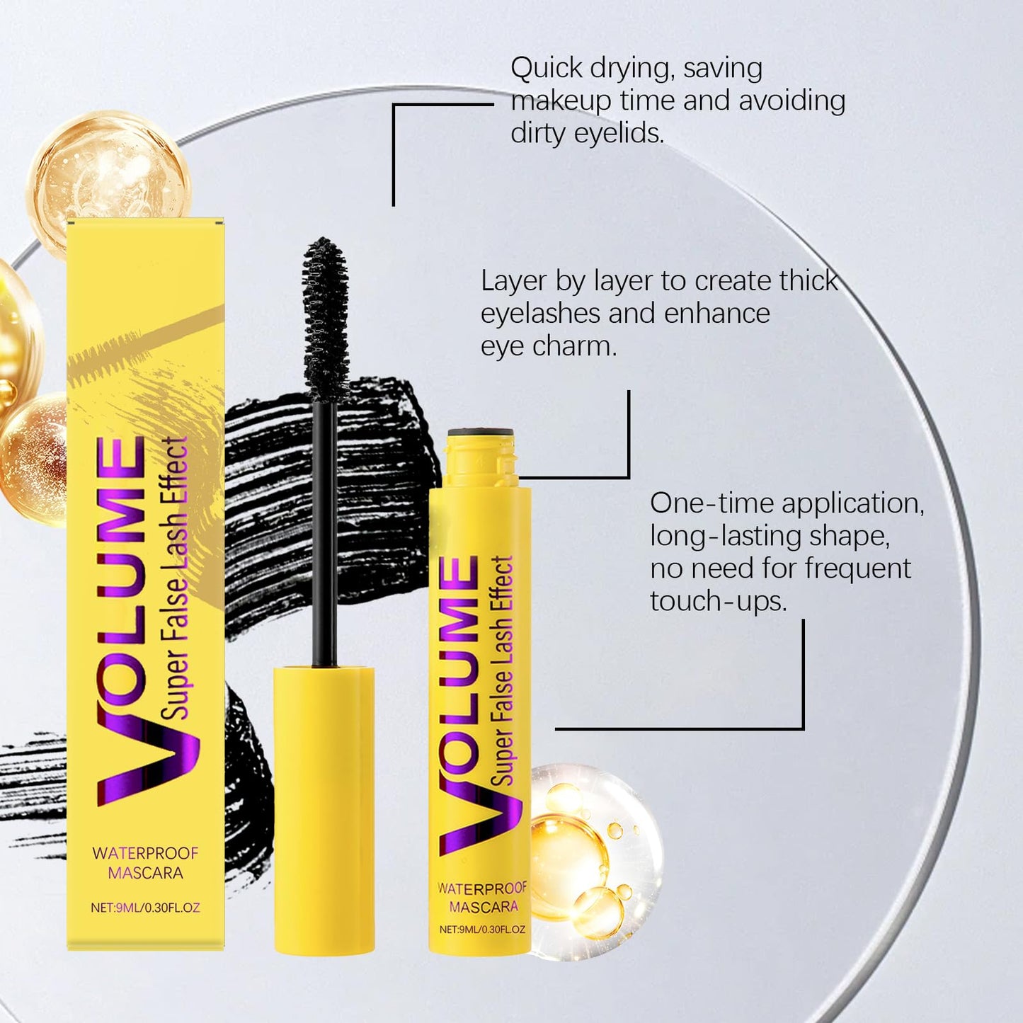 Generic Waterproof Mascara with Bubble Fiber Technology, Smudge-Proof and Clump-Free Formula for Defined Lashes, Buildable Volume and Length for All-Day Wear (1PC)